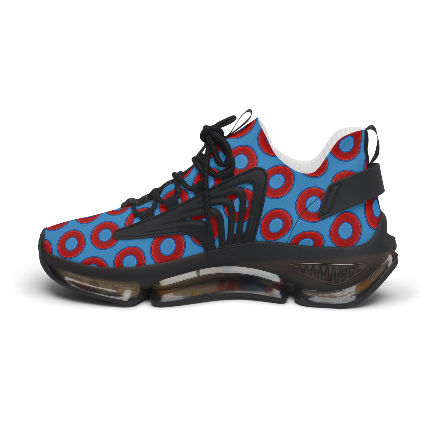 Women's Donut Kicks - red vivid donut print w/light steel blue background