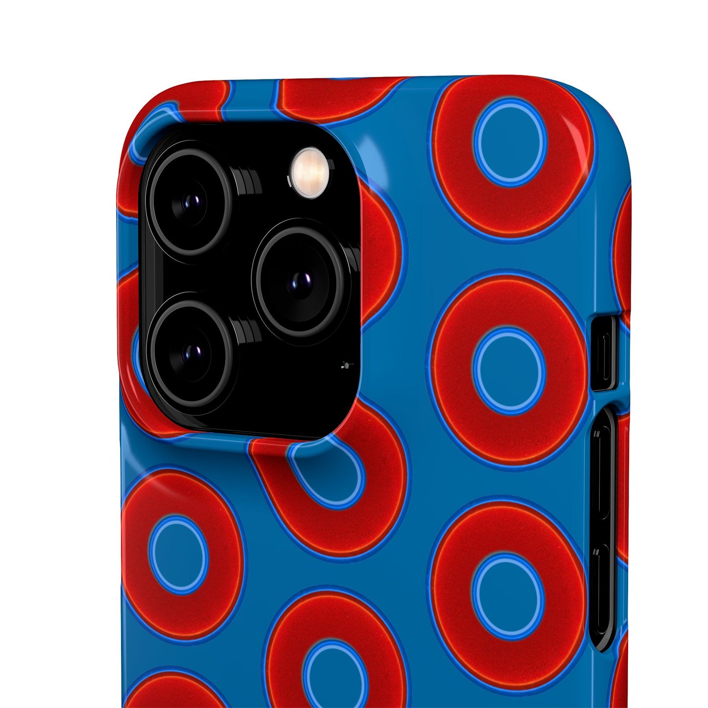 Lumpy Donut Snap Case - red vivid donut print w/wavy navy blue background