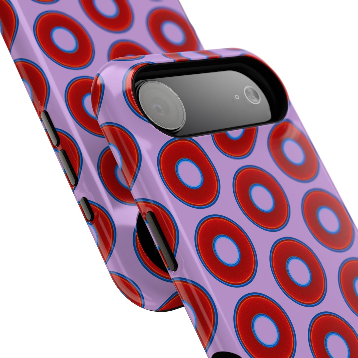 Impact-Resistant Lumpy Donut Case - red vivid donut print w/wisteria purple background