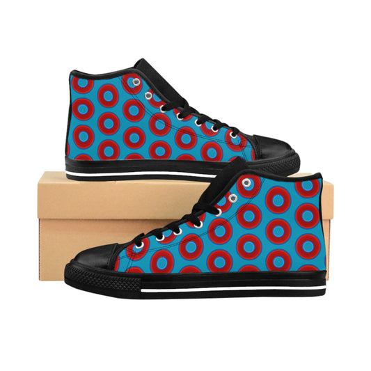 Men's Cushiony Convectors - High Tops - red vivid donuts w/aquamarine blue background