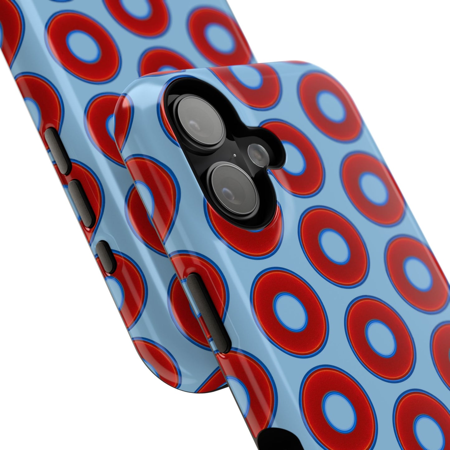 Impact-Resistant Lumpy Donut Case - red vivid donut print w/sky blue background