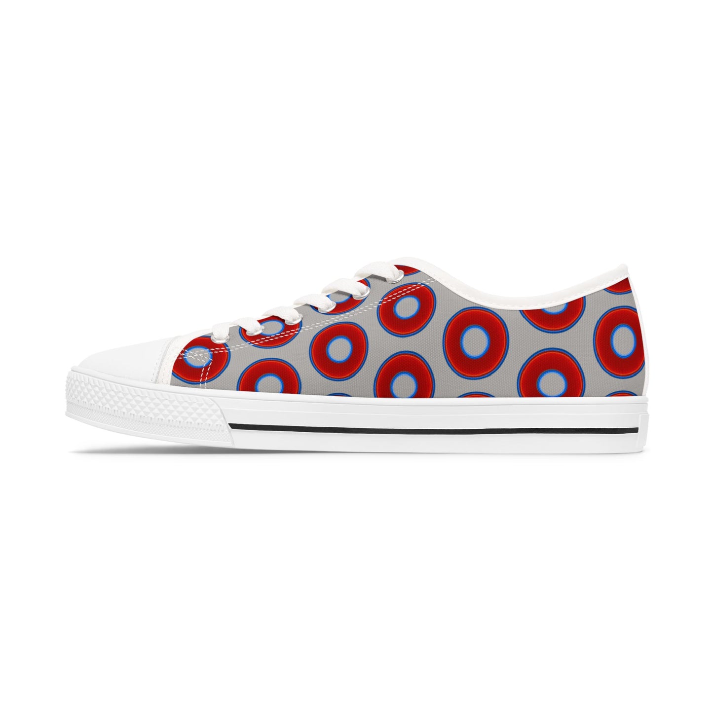 Women's - Low Top Chuck Taylors - large vivid red donut print w/light gray background