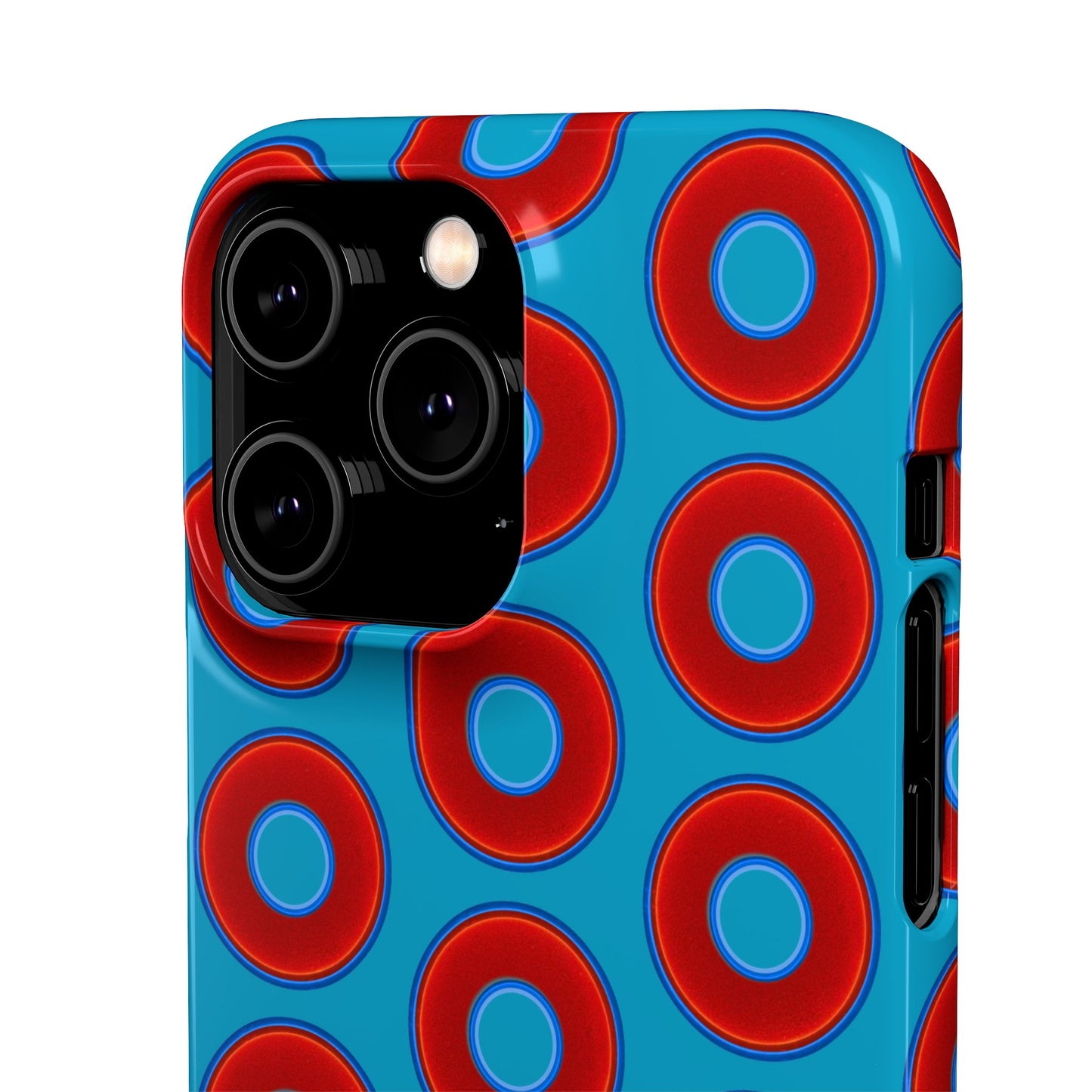 Lumpy Donut Snap Case - red vivid donut print w/aquamarine blue background