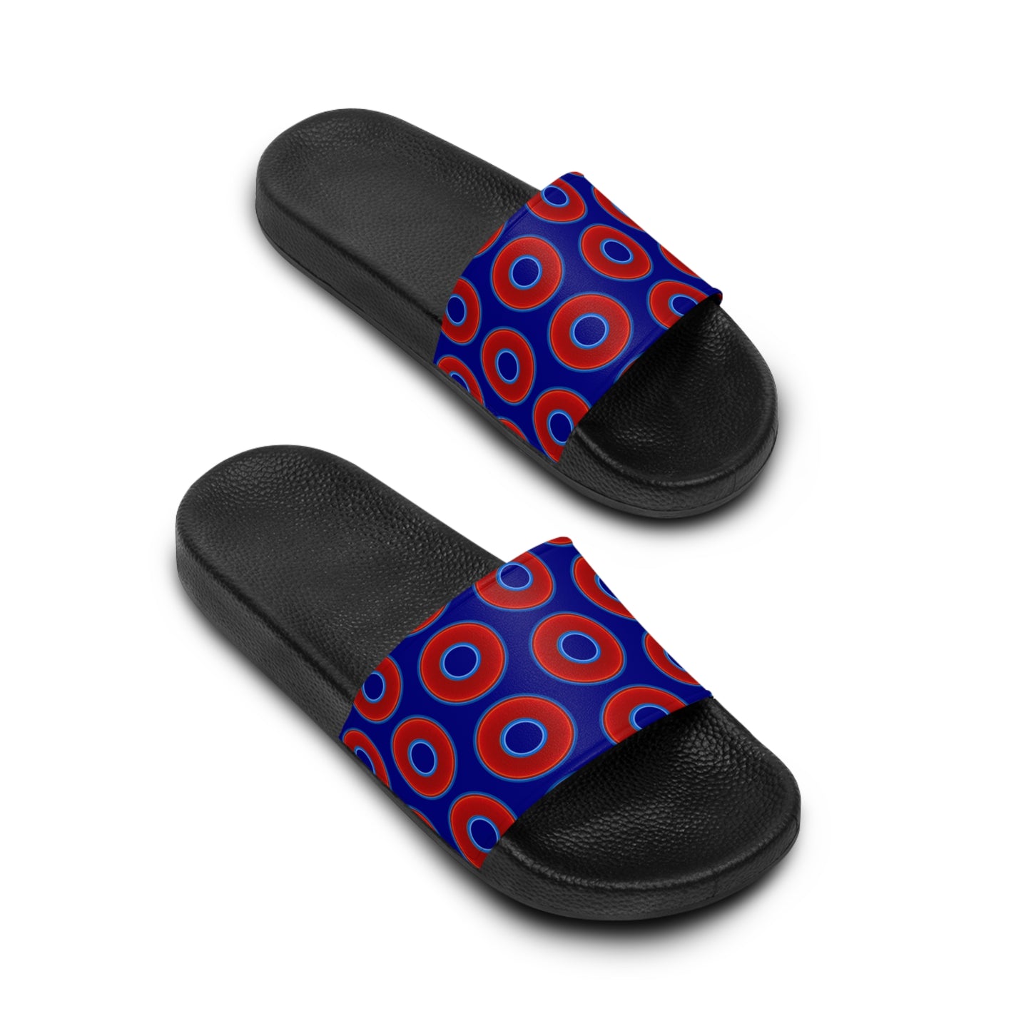 Men's Lumpy Sandals - slip-ons - red vivid donuts w/vivid navy blue background