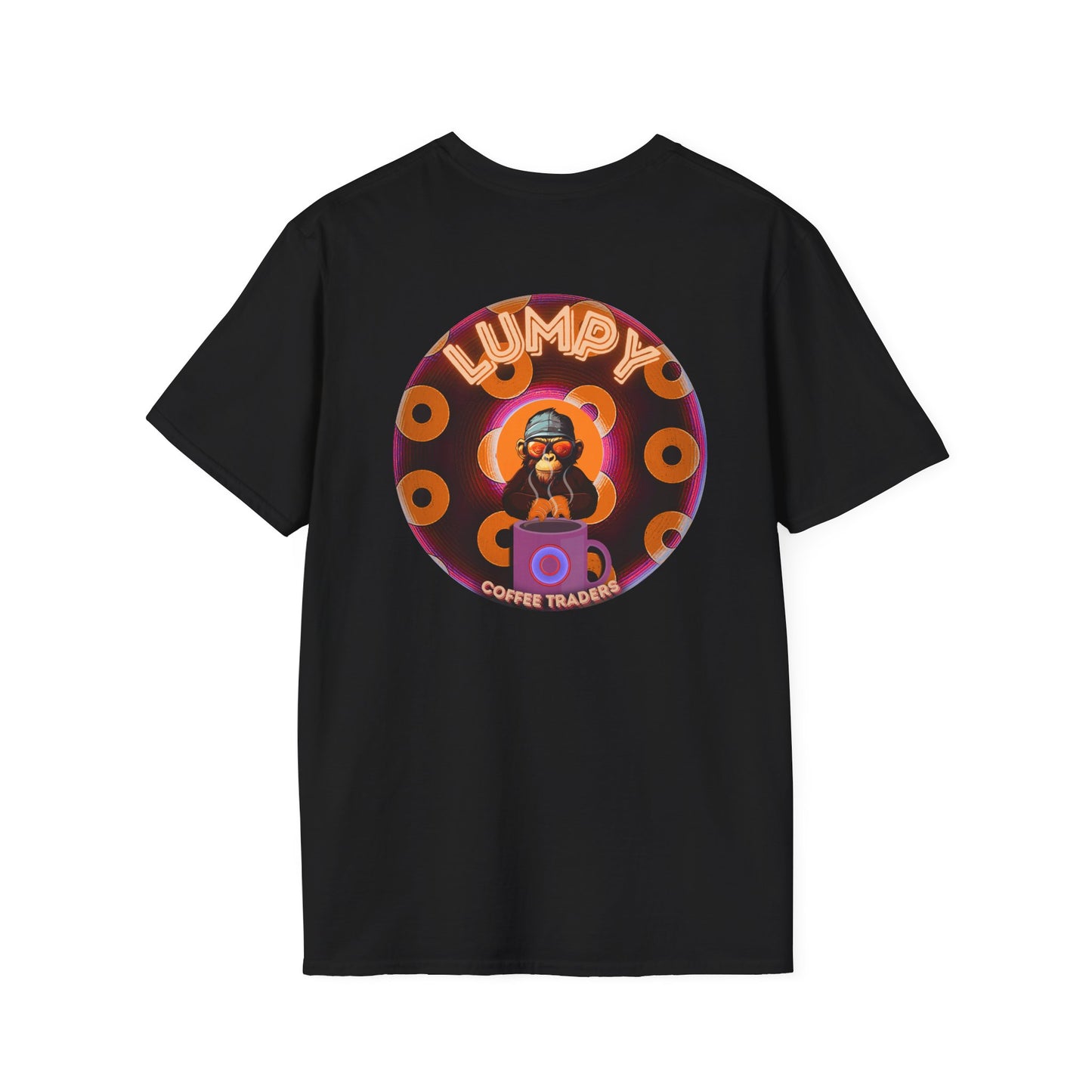 Coffee Traders Tee - Unisex Soft-Style - "Blastoff " - paradoxical donuts - variant 1 - mothership front/logo back