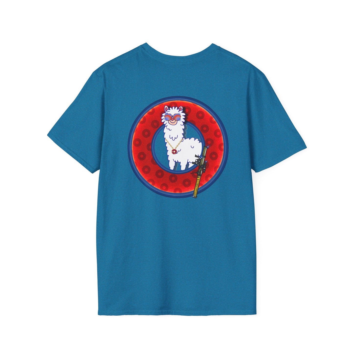 Classic Donut Tee - Unisex Soft-Style - "Medium Paced Llama Donut" - red/blue widemouthed paradox donut