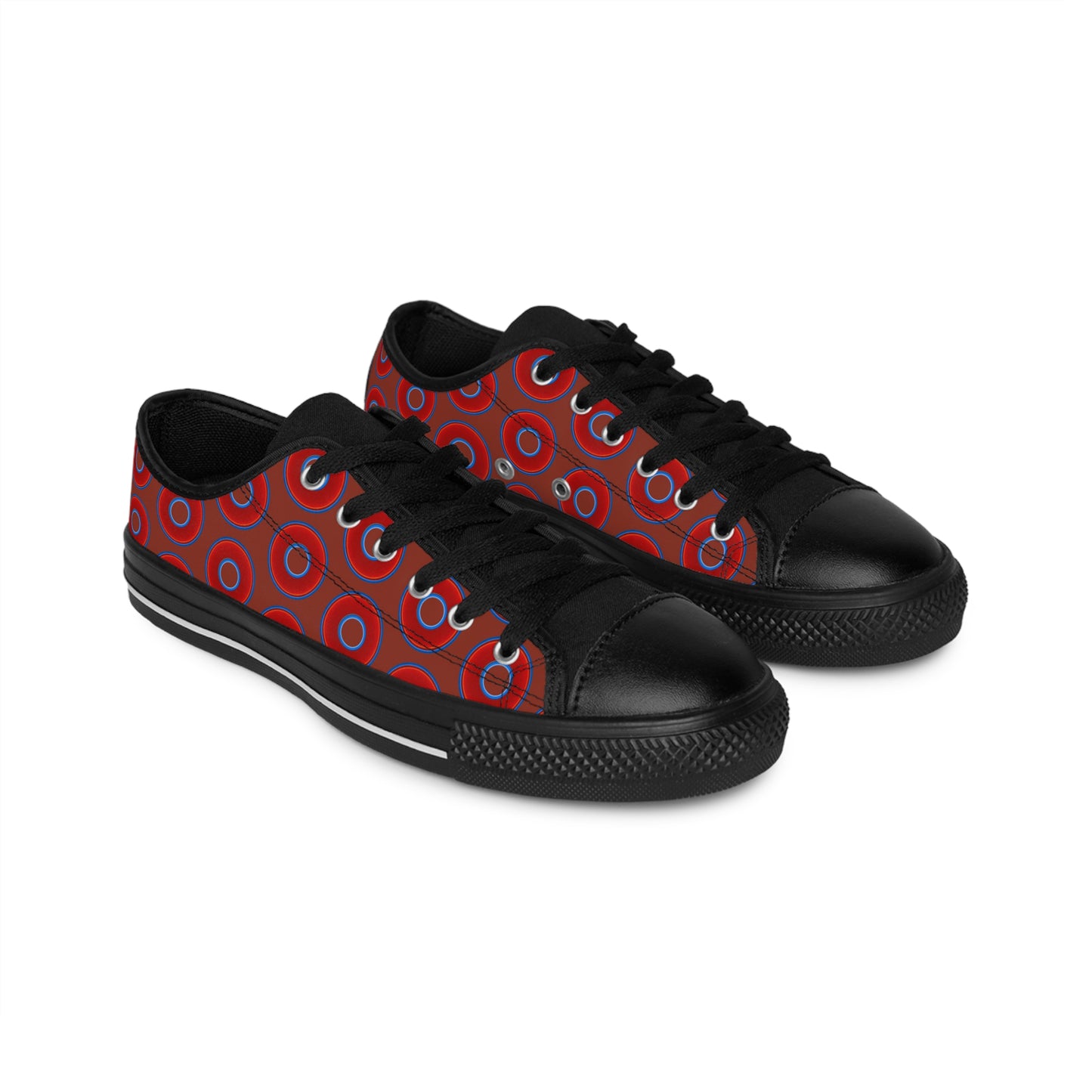 Men's Cushiony Convectors - Low Top - large red vivid donut print w/burnt umber background