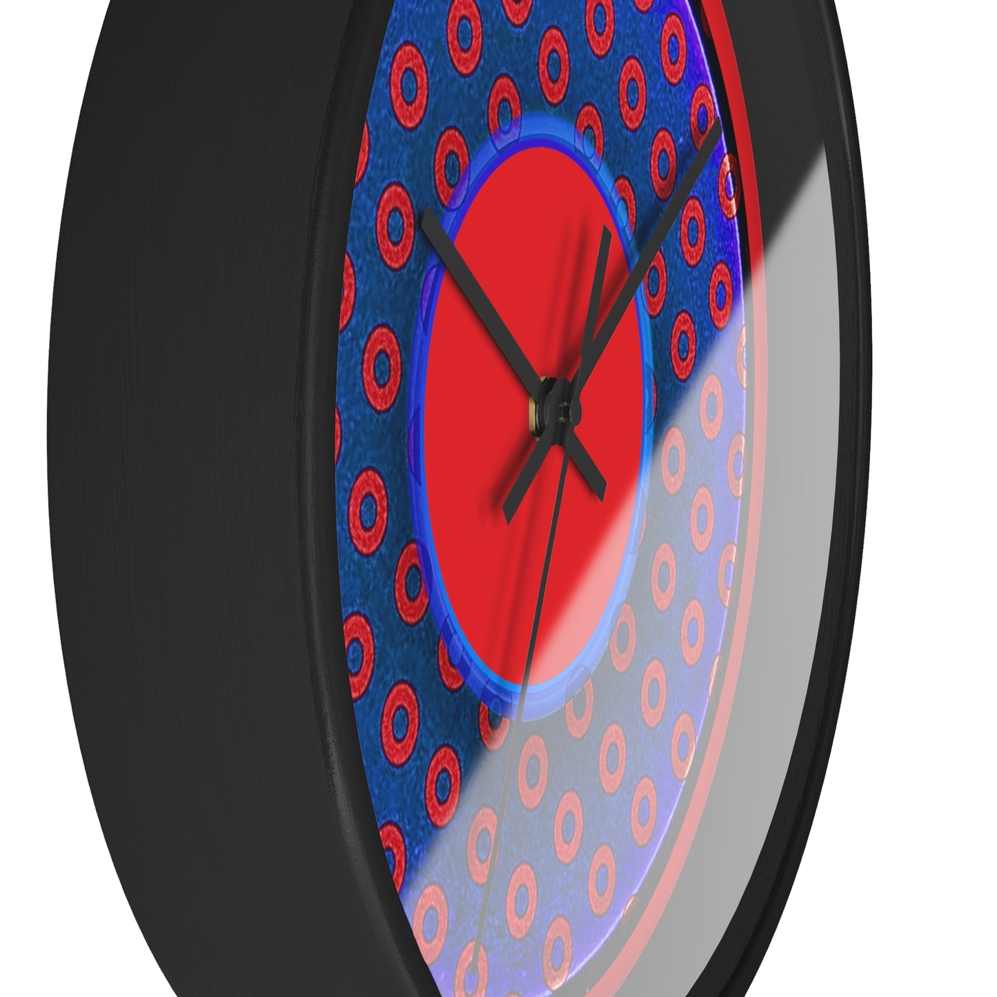 Lumpy Wall Clock - "Plain Weathered Paradoxical Donut" - blue/red donut w/black background