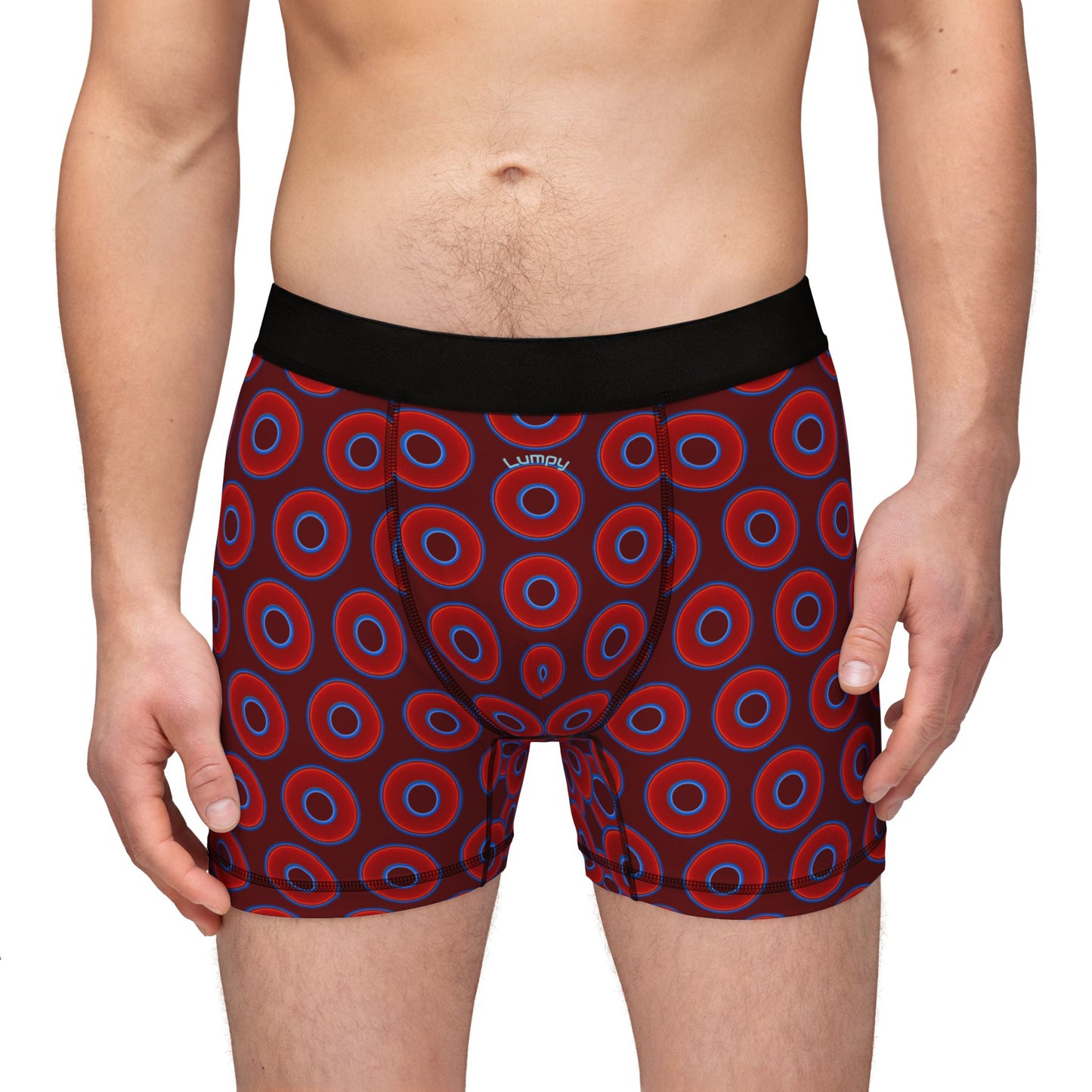 Men's Donut Boxers - red vivid donuts w/dark red background