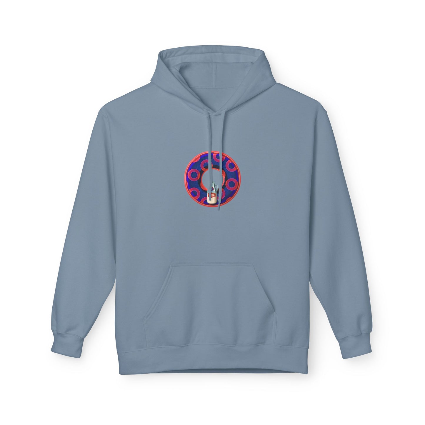 Fleece Harry Hoodies [Midweight Soft-style] - "Wooked Cream Dairy - YEMSG Donut" - electric blue/red rustic paradox donut - variant 2