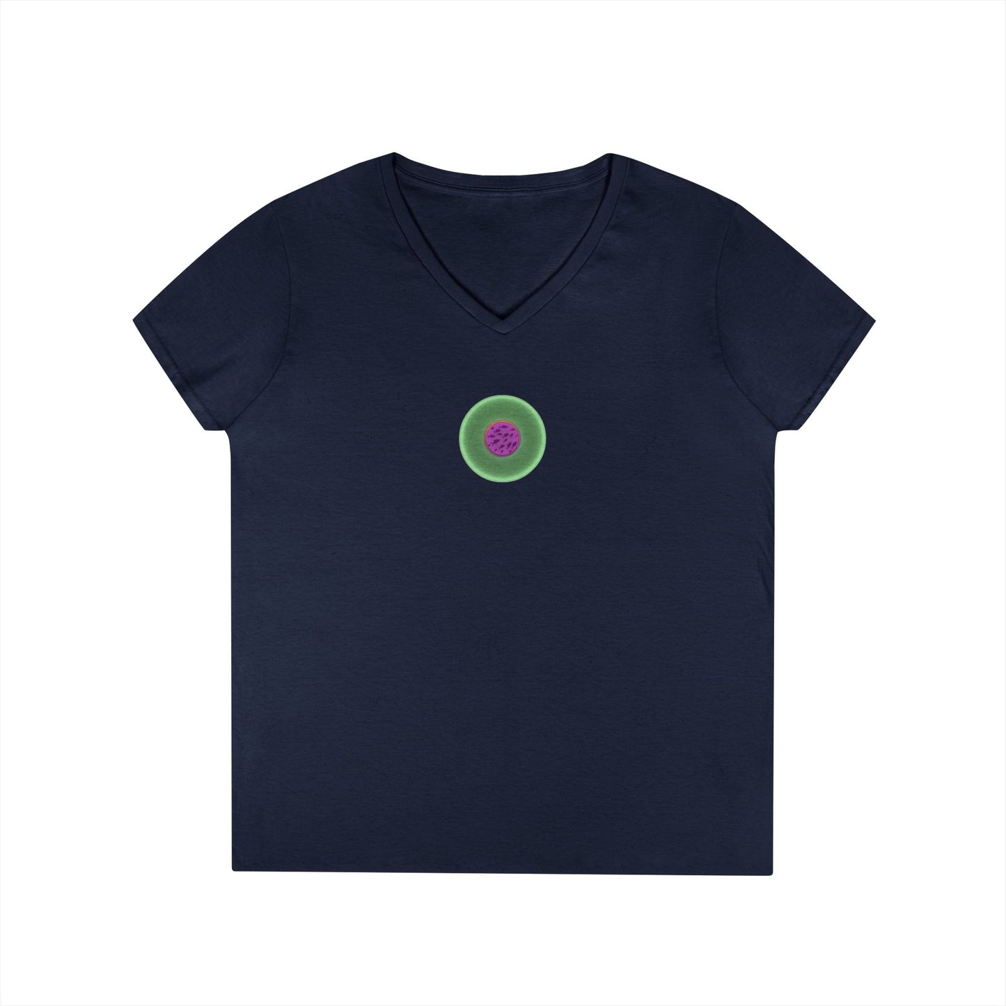 Women's Donut V-Neck Tee - "If I'm Swimming By" - variant 3 - light green/magenta phatty donut w/