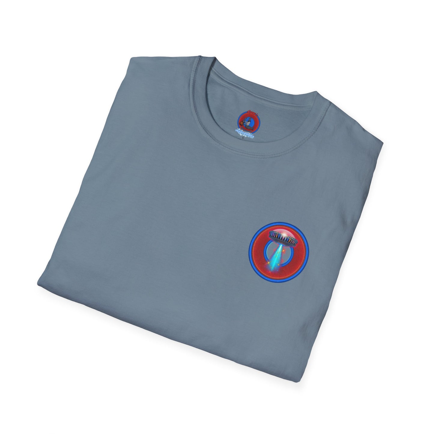 Classic Donut Tee - Unisex Soft-Style - "Donuts now Served on the Mothership" - red/blue donut