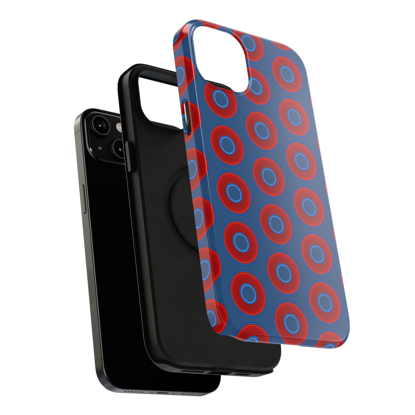 Impact-Resistant Lumpy Donut Case - red vivid donut print w/light navy blue background
