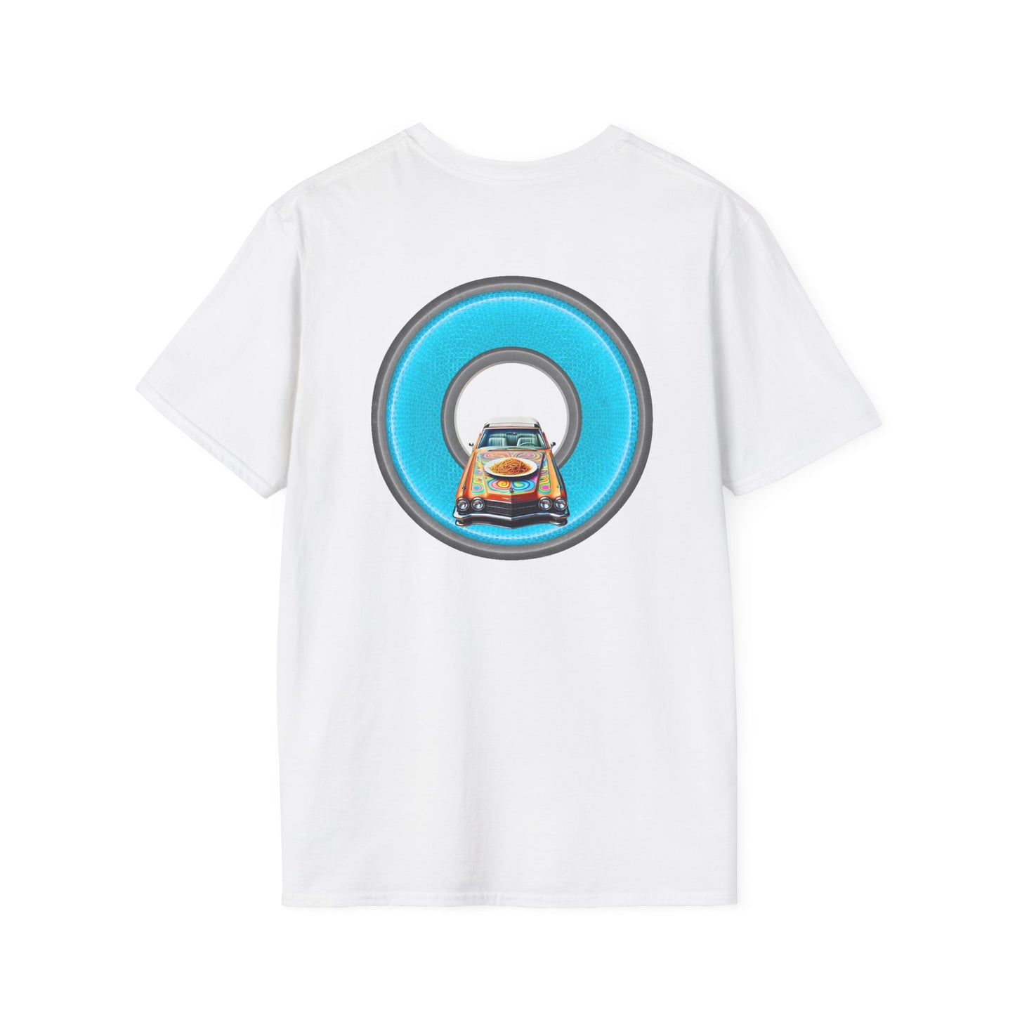 Classic Donut Tee - Unisex Soft-Style - "Cadillac Rainbow Spaghetti Incident" - series 1.0  - variant 3 - blue/gray donut