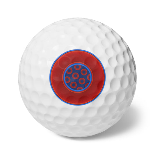 Lumpy Donut Golf Balls - 6-pack - "Plain/Abstract Donut" - red/blue vivid donut w/navy blue donut pattern background - variant 2