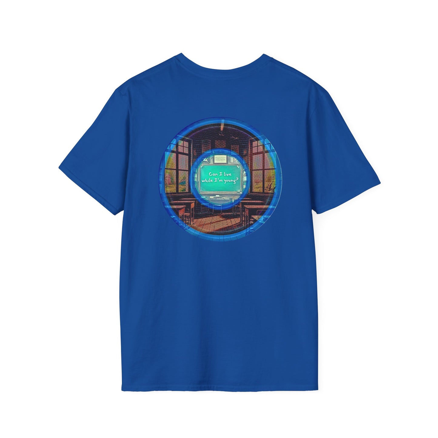 Classic Donut Tee - Unisex Soft-Style - "The Torturous Chalk Dust Donut  " - blue/red picture donut