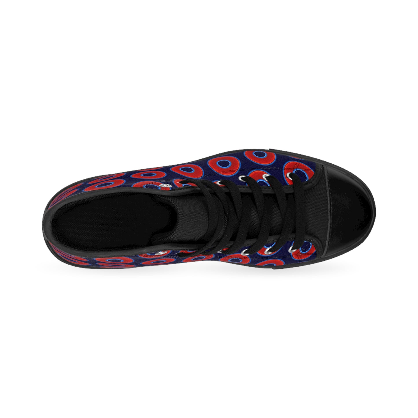 Cushiony Convectors - High Tops - red vivid donuts w/midnight blue background