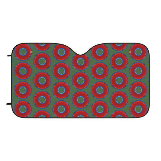 Automotive Donut Sun Shade - red vivid donuts w/dark green background