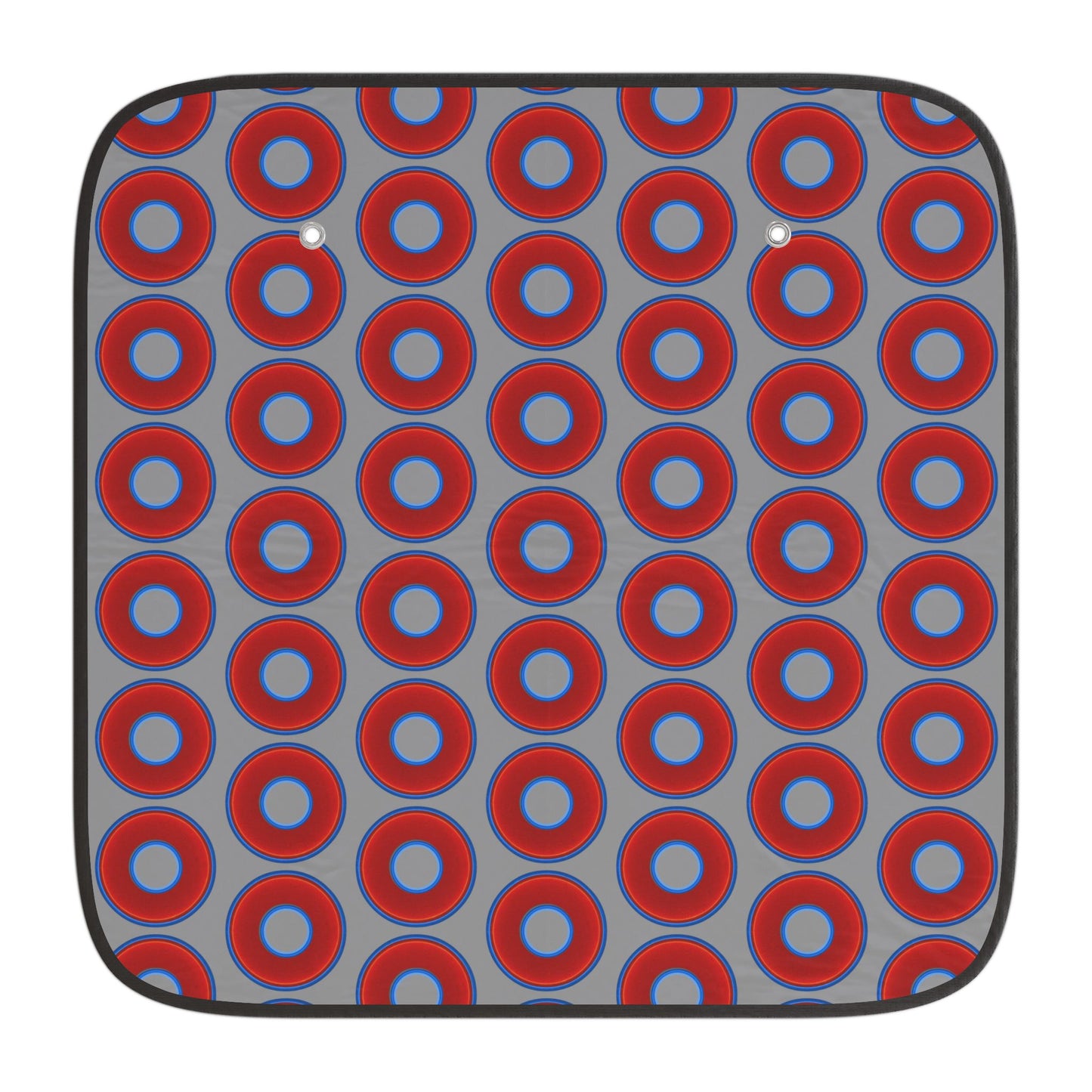 Automotive Donut Sun Shade - red vivid donuts w/gray background