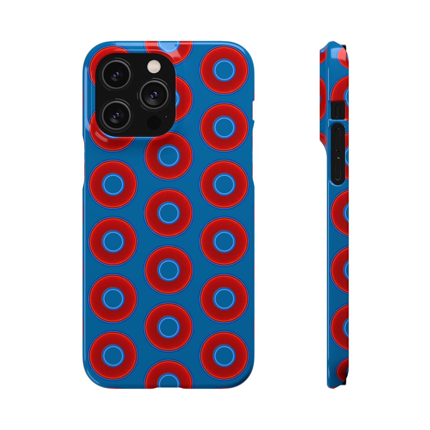 Lumpy Donut Snap Case - red vivid donut print w/wavy navy blue background