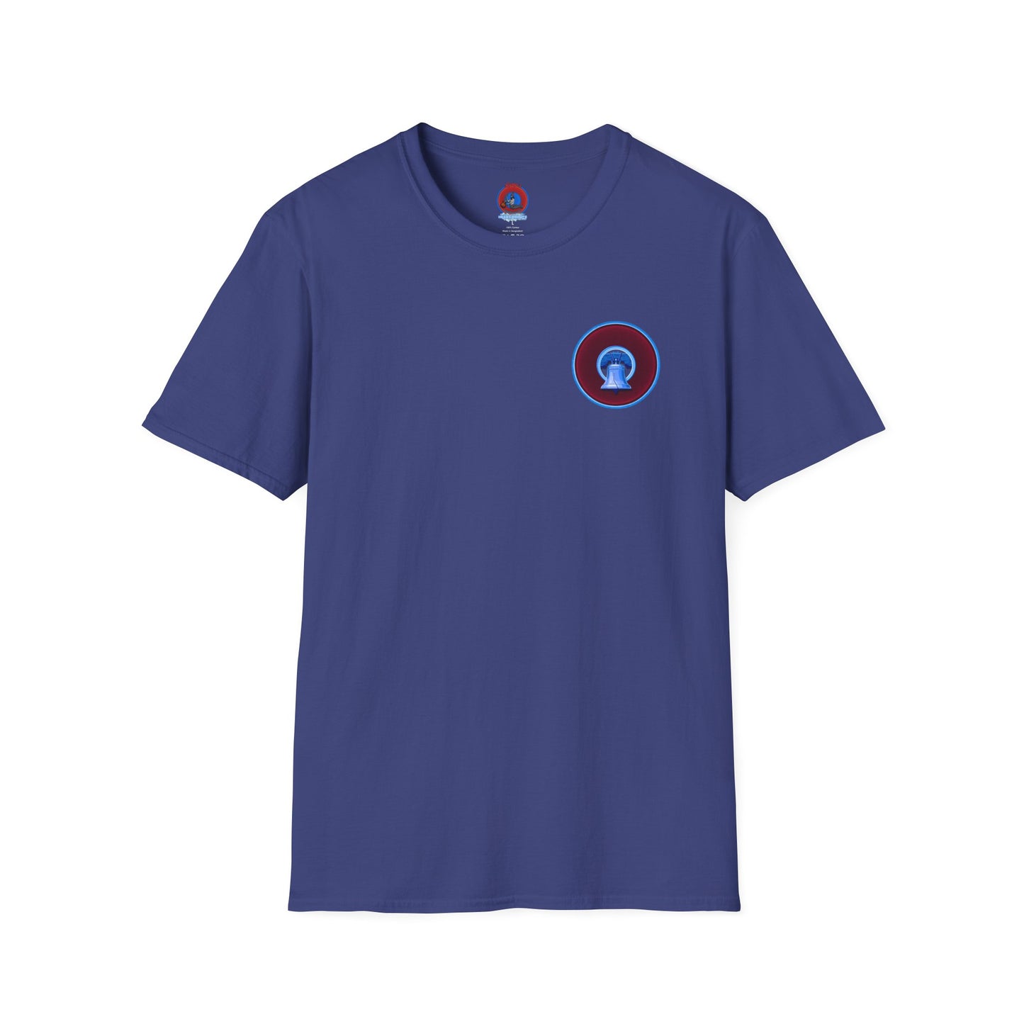 Classic Donut Tee - Unisex Soft-Style - "Brotherly Donuts Jawn" - vivid dark purple-red/light blue donut