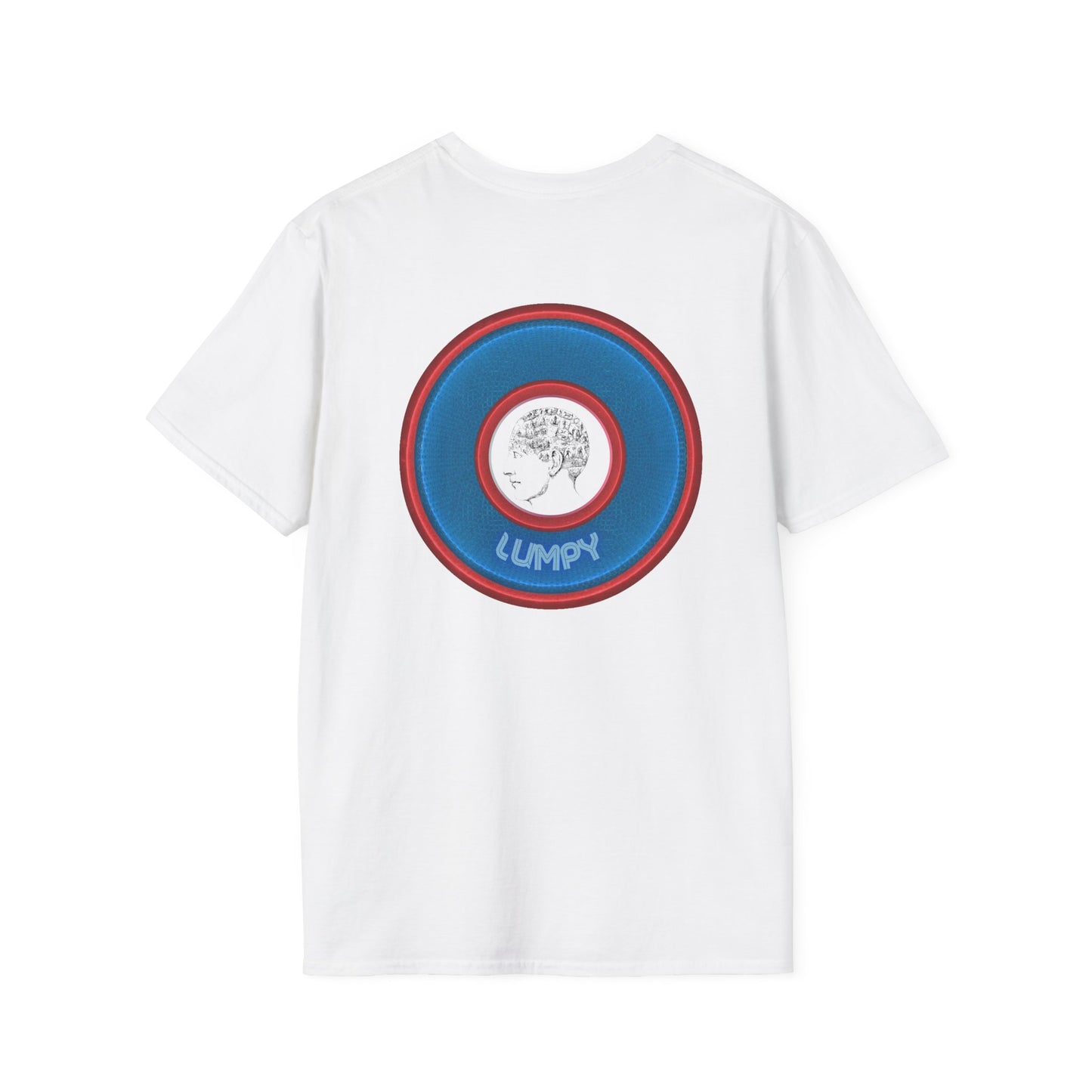 Classic Donut Tee - Unisex Soft-Style - "The Lumpy Donut" - variant 2 - blue/red donut