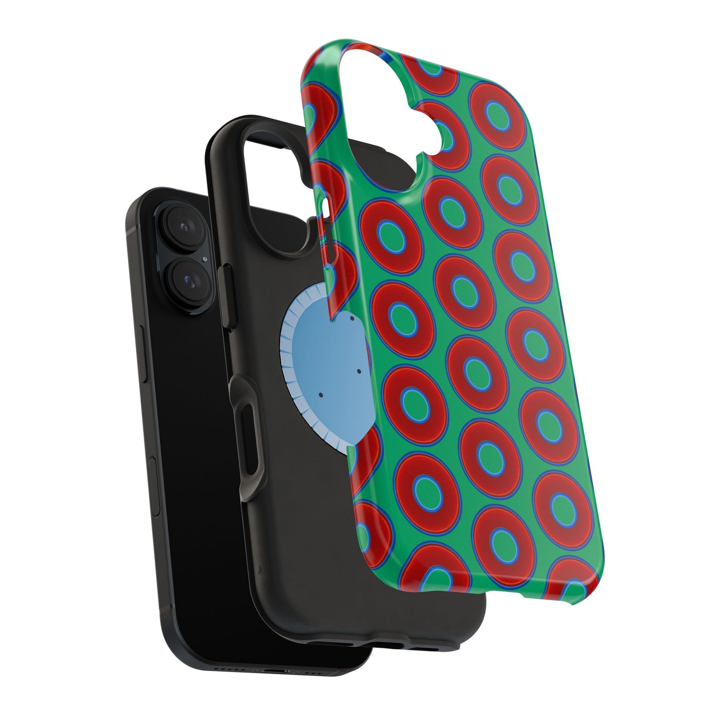 Magnetic Tough Donut Case - red vivid donut print w/jade green background