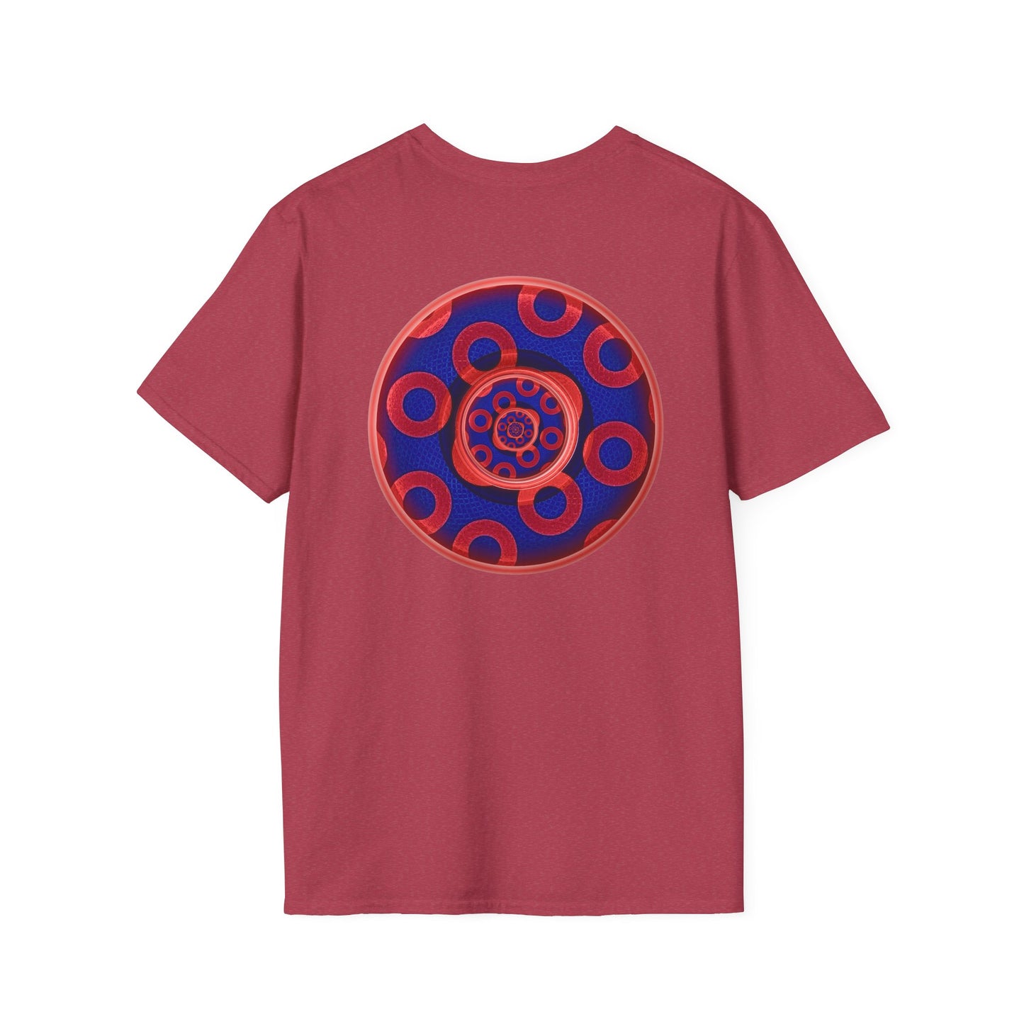 Classic Donut Tee - Unisex Soft-Style - "Kaleidoscope Abyss of Donut" - paradoxical print - variant 2 - series 1.0 - donut vortex - red/blue