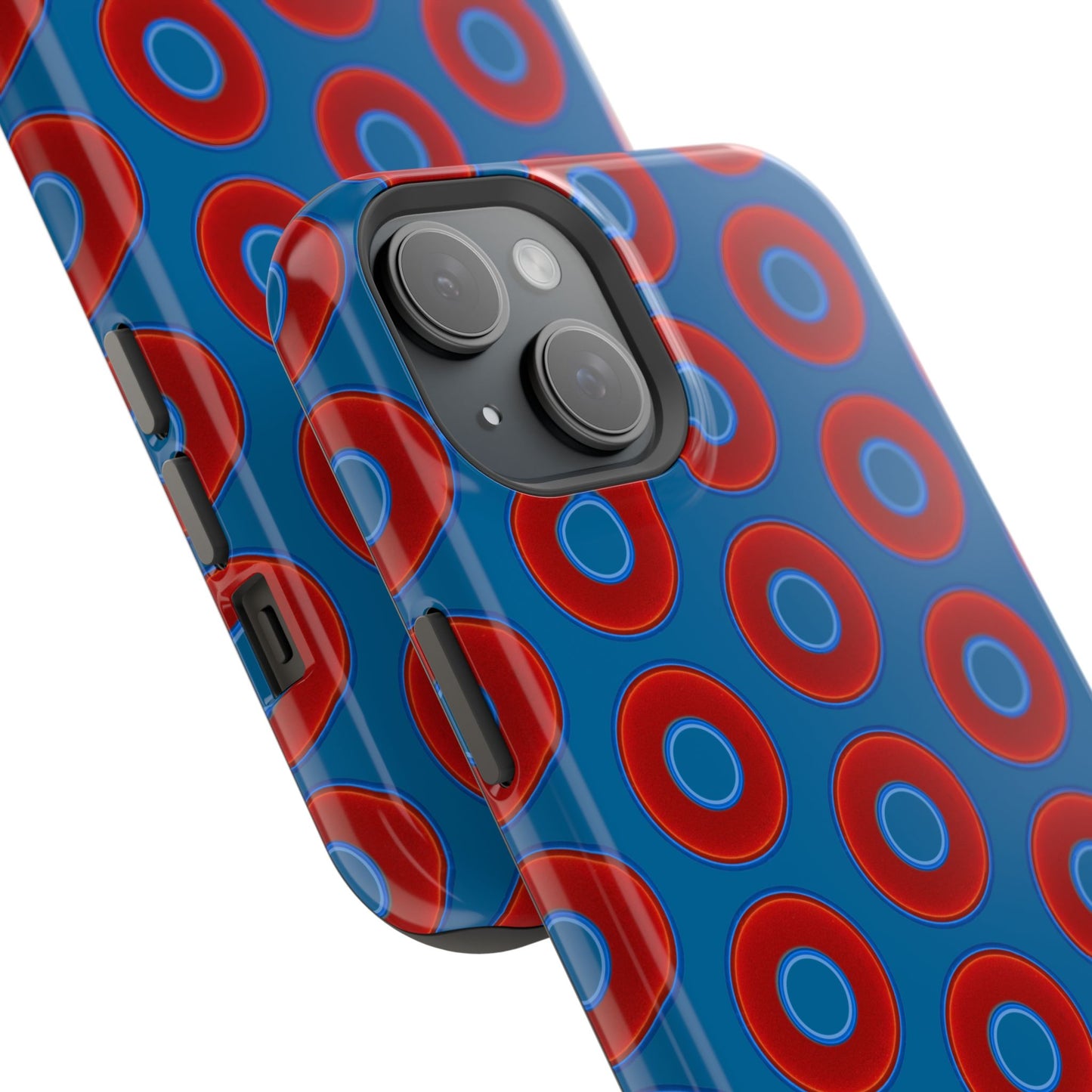 Impact-Resistant Lumpy Donut Case - red vivid donut print w/wavy navy background