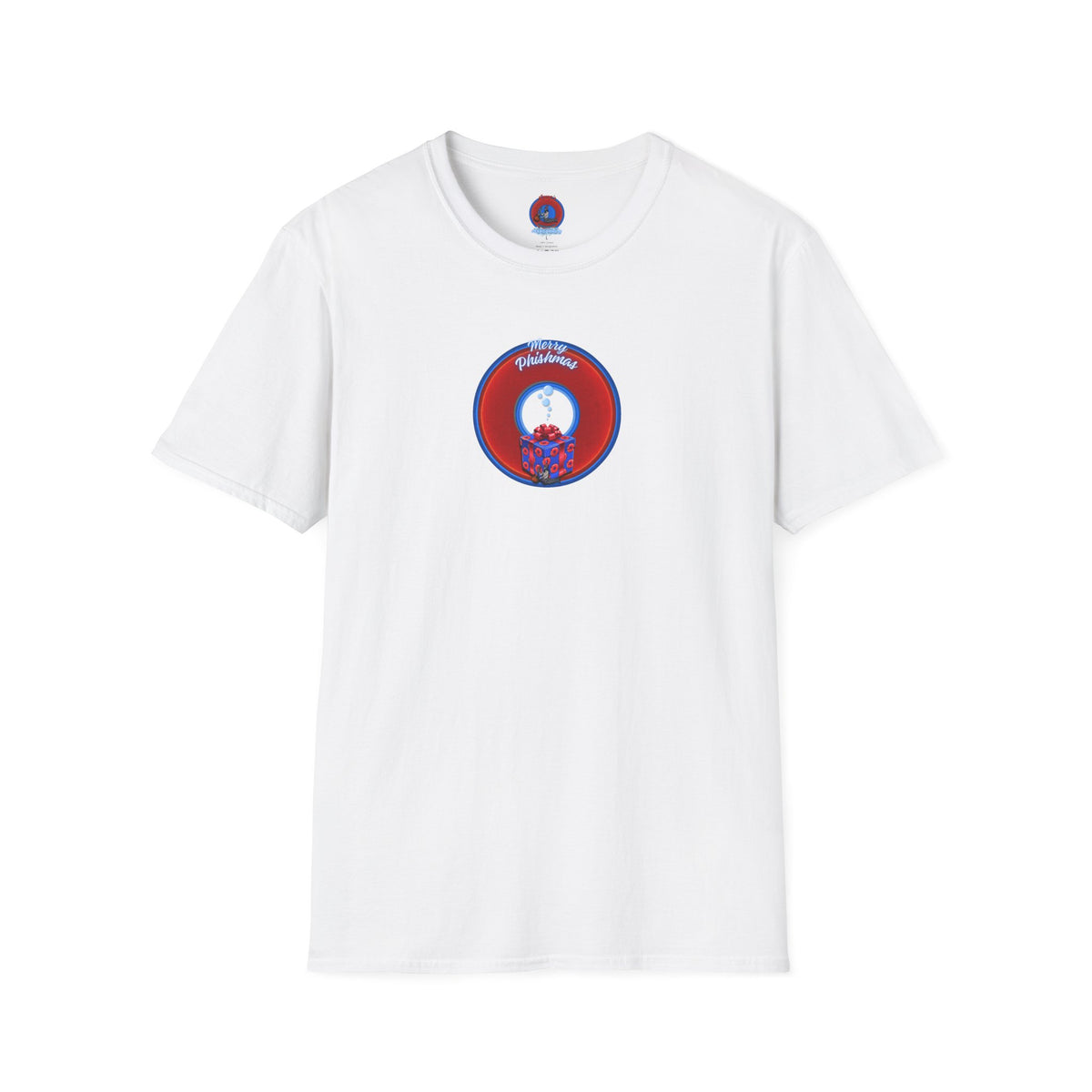 Classic Donut Tee - Unisex Soft-Style - "Phishmas Caroler's Tee " - vivid red/blue donut - variant 2