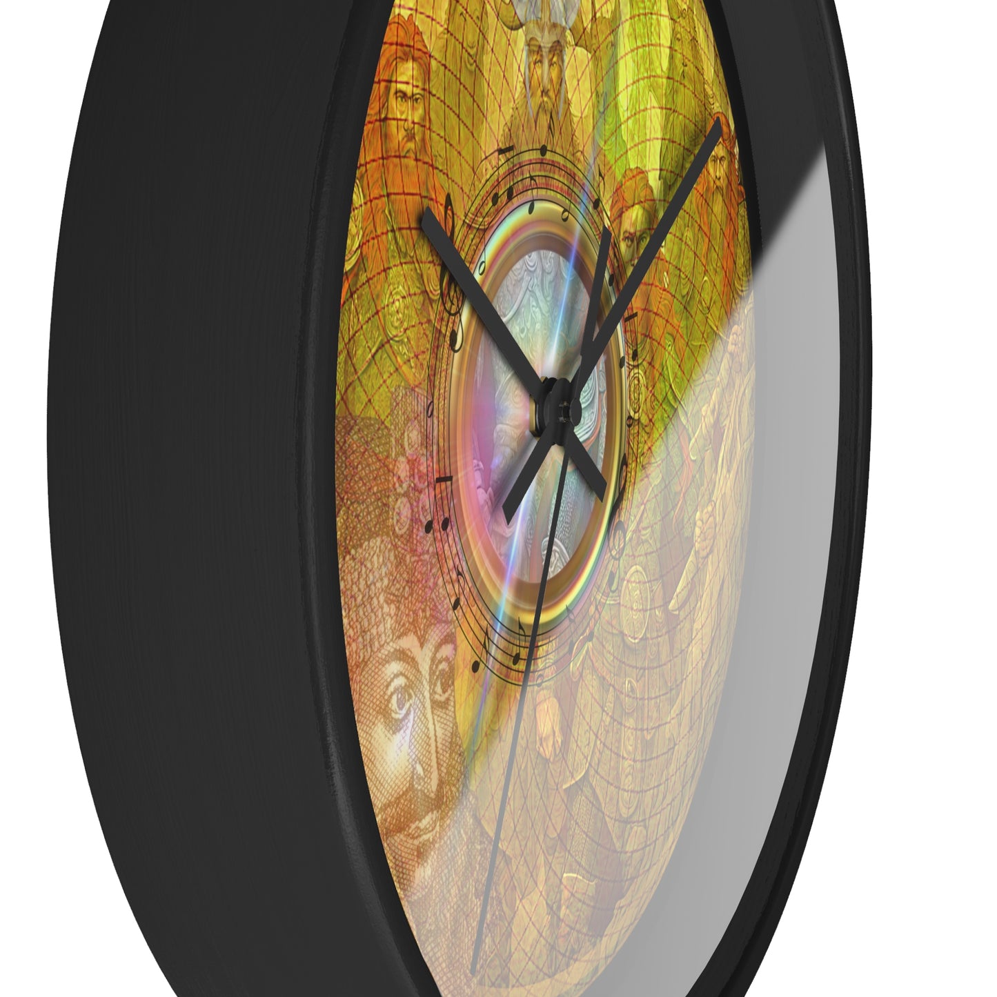 Lumpy Wall Clock - "Vlad's Impaling Donut" - gold symmetrical donut w/black background