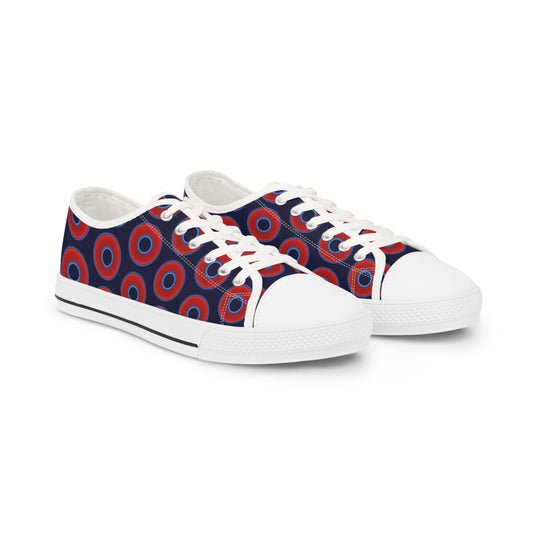 Men's - Low Top Chuck Taylors - large vivid red donut print w/midnight blue background