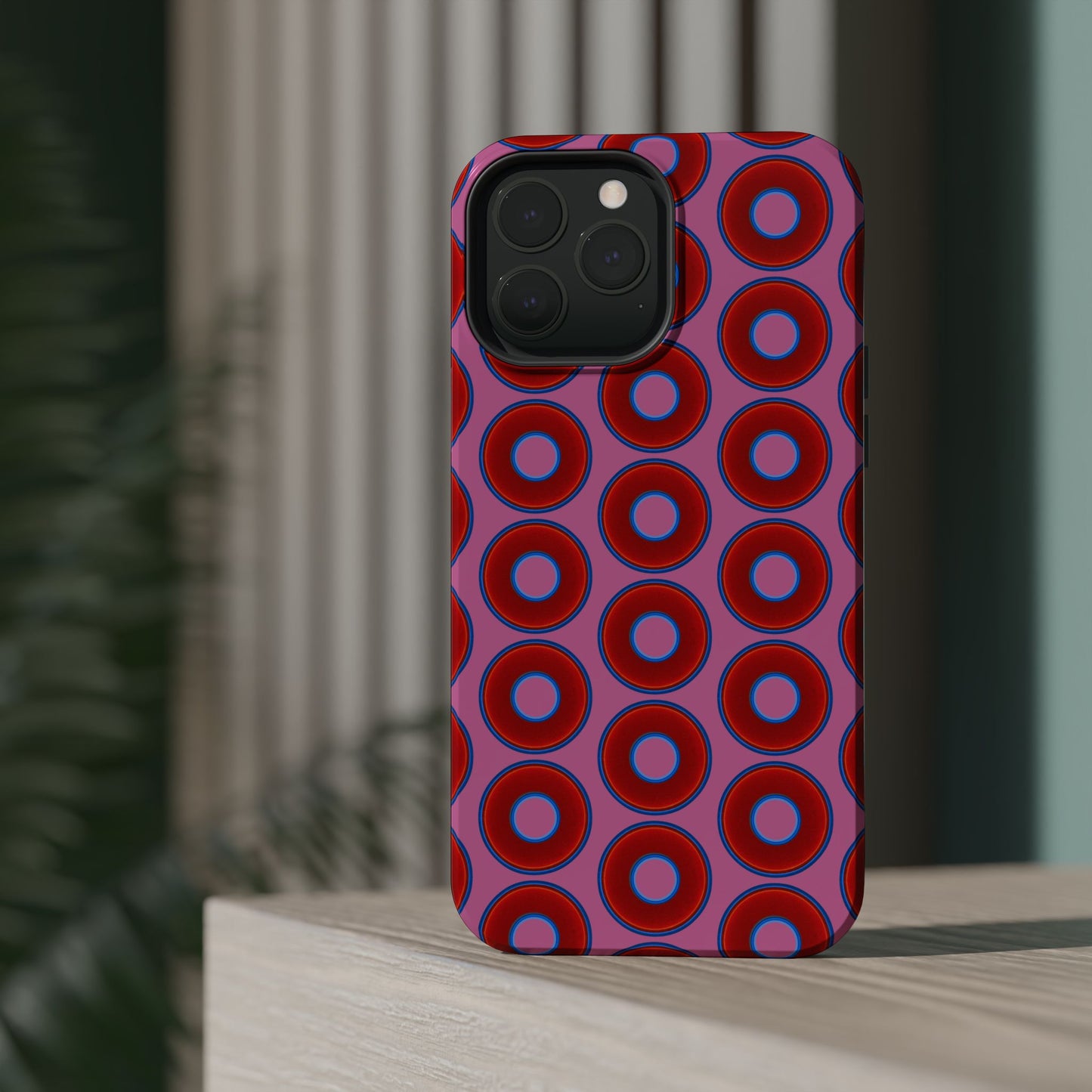 Magnetic Tough Donut Case - red vivid donut print w/pink background
