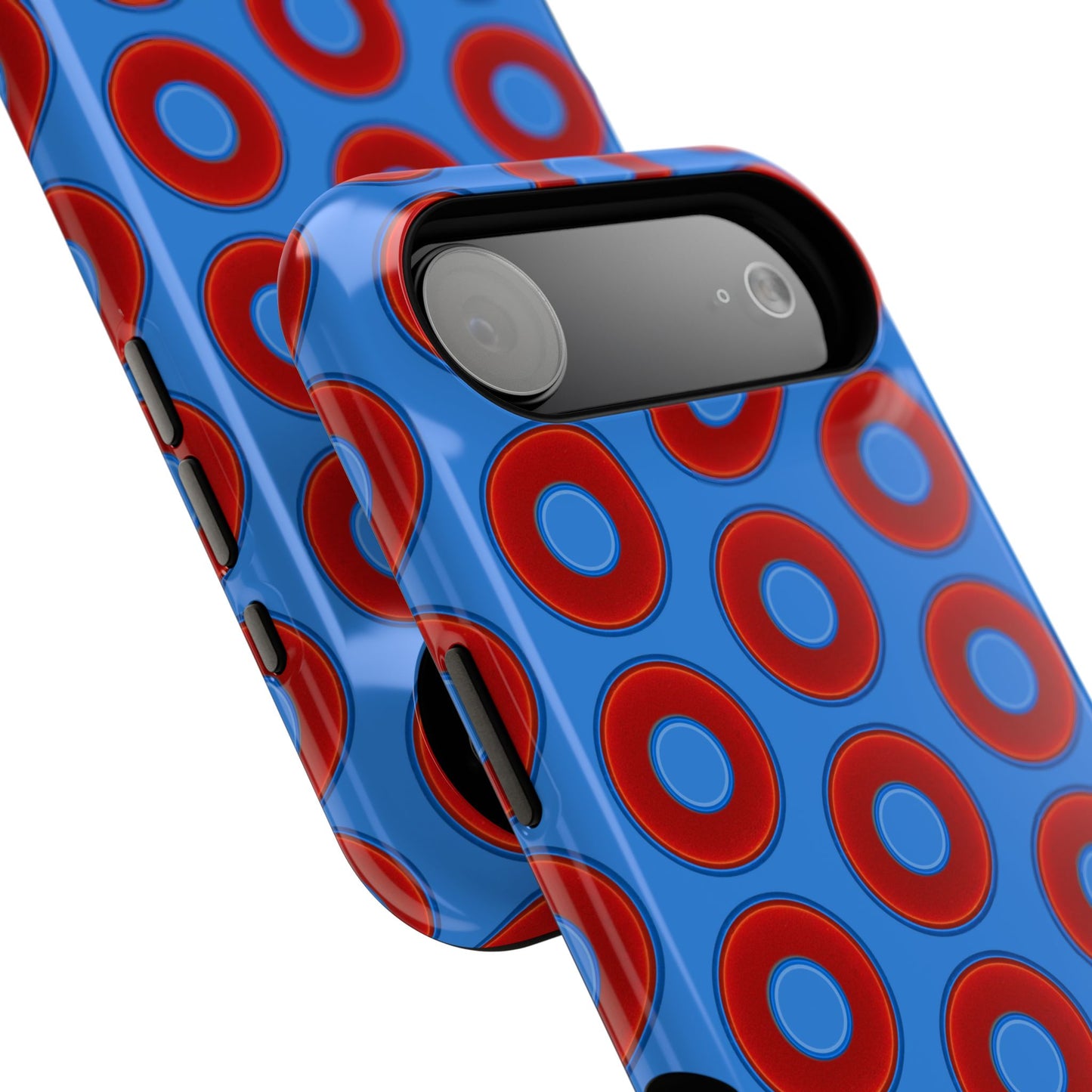 Impact-Resistant Lumpy Donut Case - red vivid donut print w/light royal blue background
