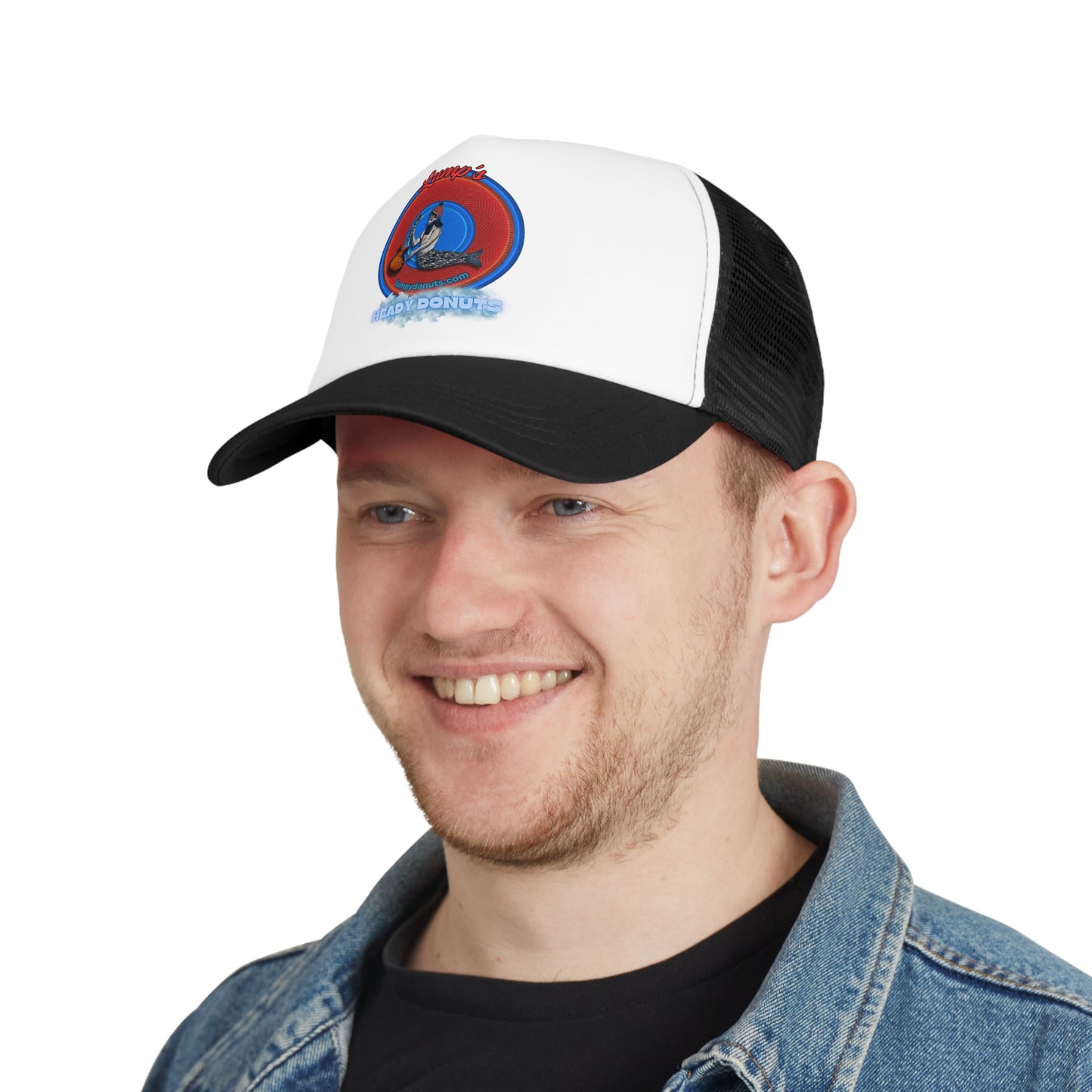 Lumpy Trucker Hat - "Lump the Lumpy Lumping Trucker" - logo - red donut