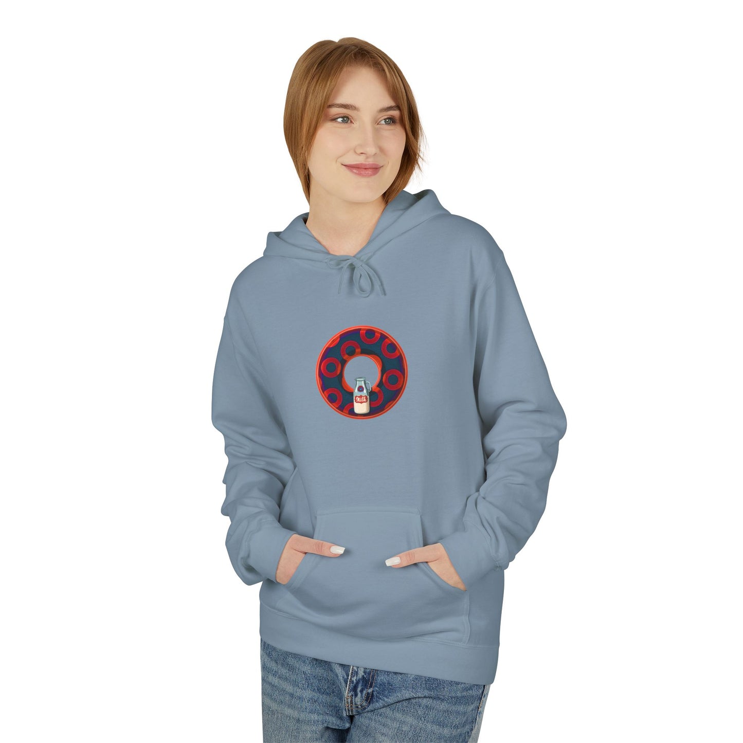 Fleece Harry Hoodies [Midweight Soft-style] - "Wooked Cream Dairy - YEMSG Donut" - navy blue/red rustic paradox donut - variant 3