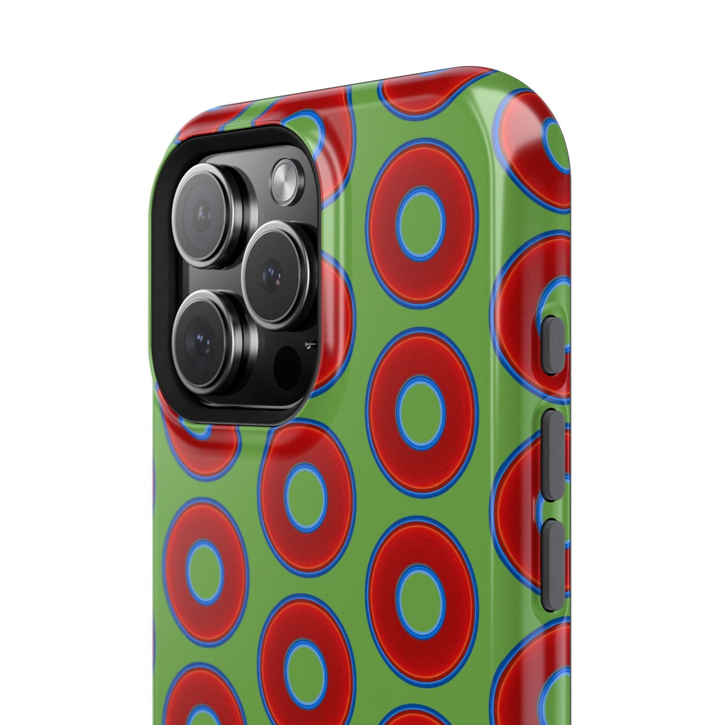 Impact-Resistant Lumpy Donut Case - red vivid donut print w/light green background