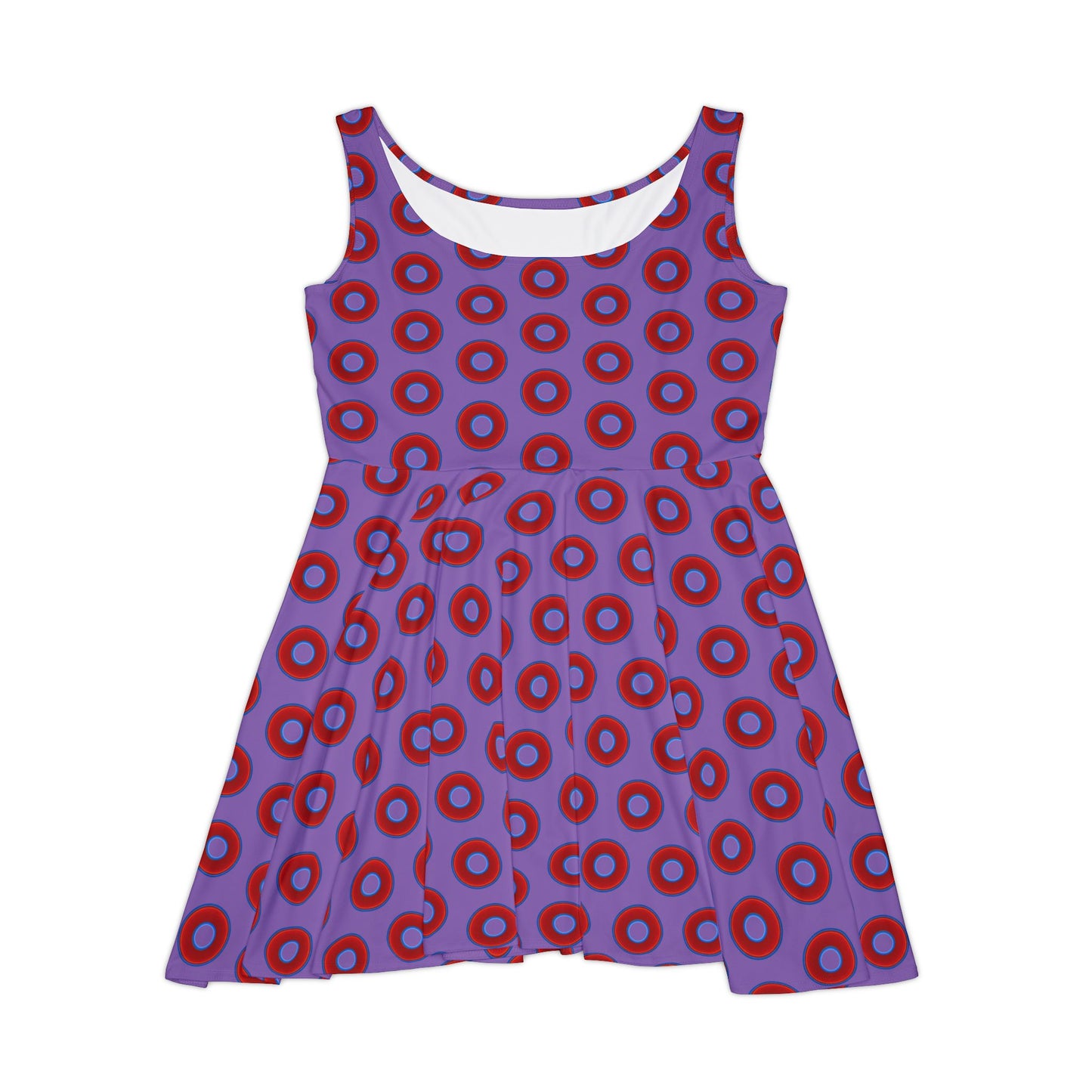 Women's Skater Donut Dress - vivid red donut print w/light purple background