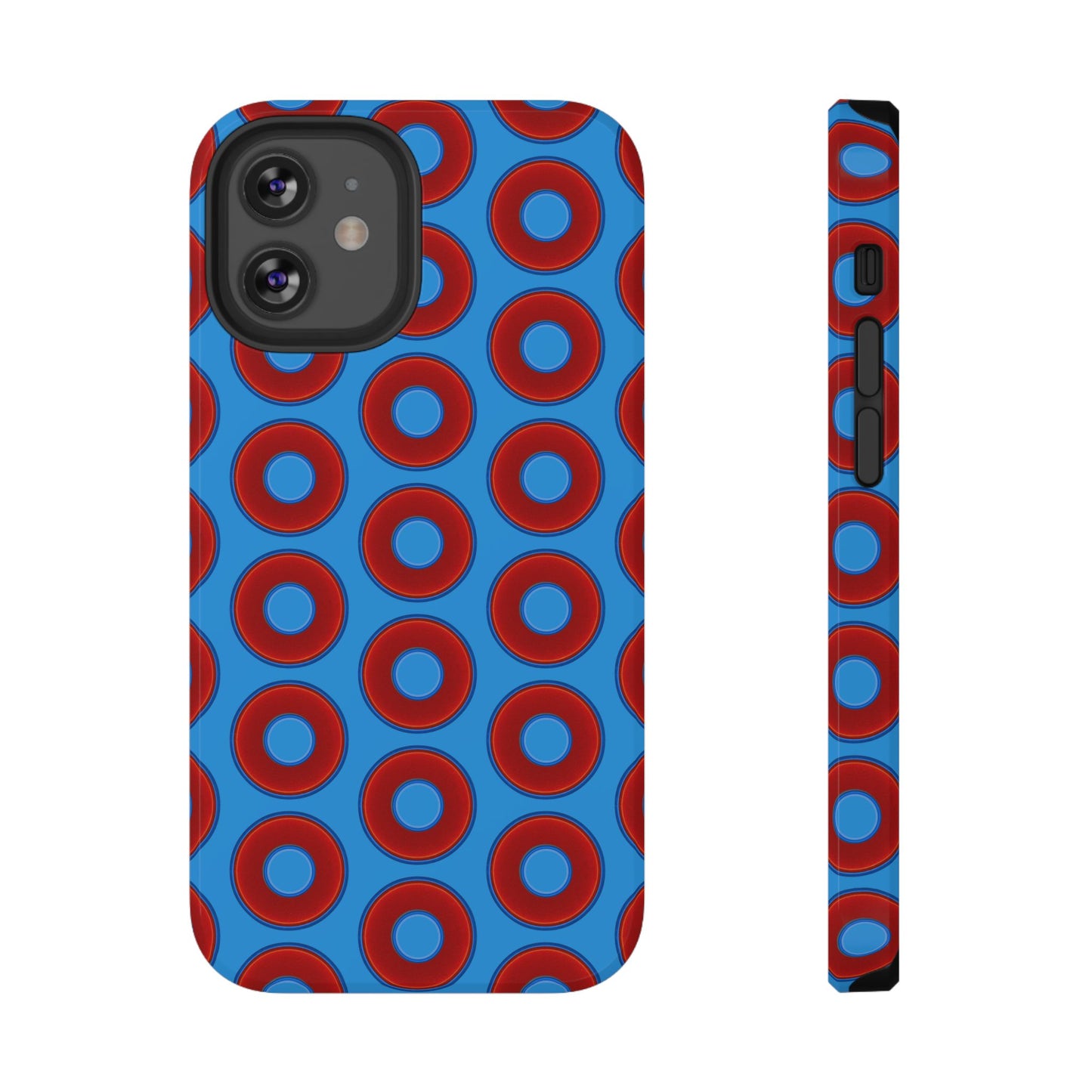 Impact-Resistant Lumpy Donut Case - red vivid donut print w/sky royal blue background