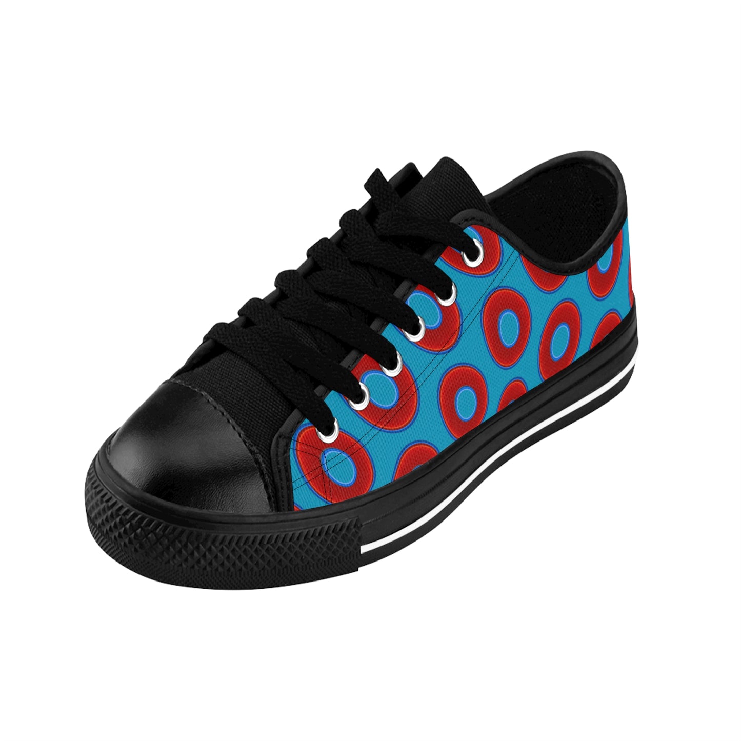 Men's Cushiony Convectors - Low Top - large red vivid donut print w/aquamarine background