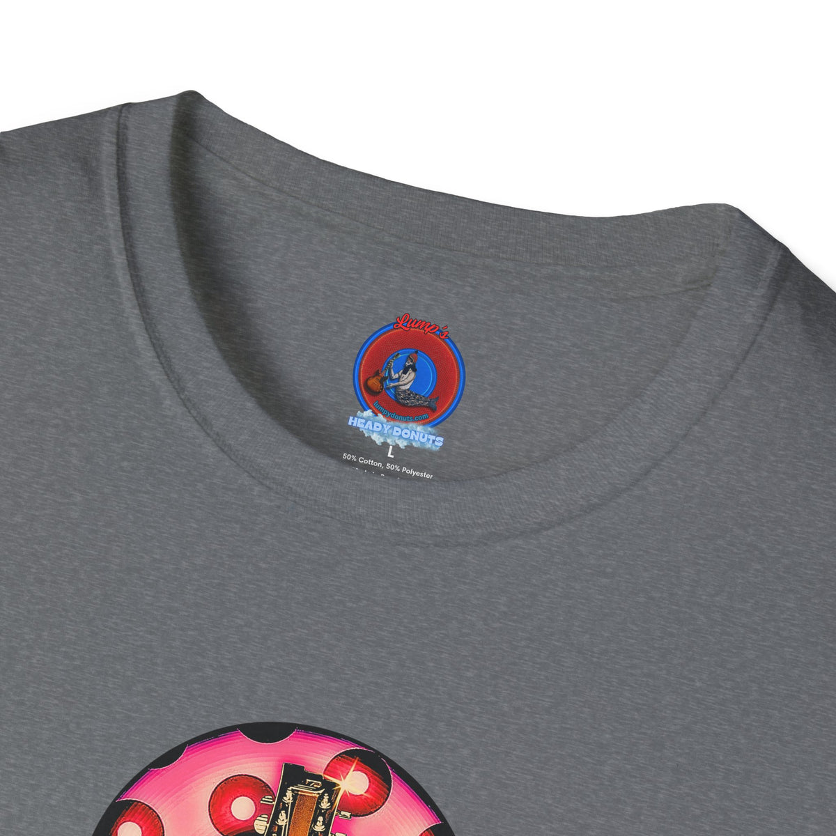 Classic Donut Tee - Unisex Soft-Style - "Would You Be My Donut?" - paradoxical faded magenta/red donut - variant 1
