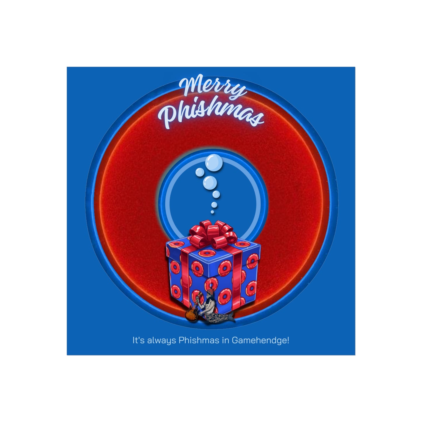 Lumpy Poster Nuts - "It's Always Phishmas in Gamehendge" - 24" x 24" 220gsm Giclée/matte  - vivid red donut w/dark royal blue background