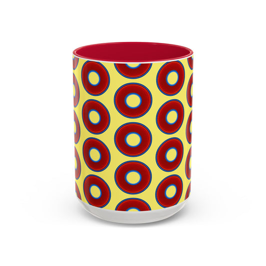 Lump's Grumpy Coffee Mug - vivid red donuts w/yellow background