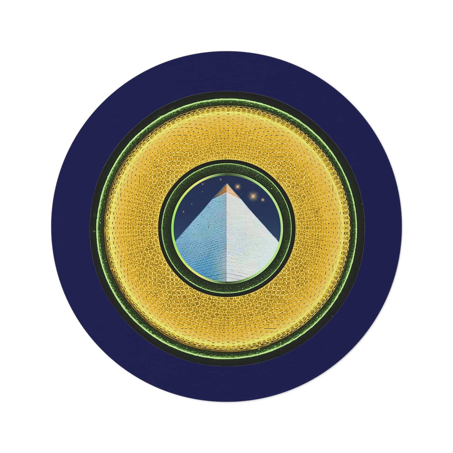 Round Room - 5 ft x 5 ft Lumpy Donut Rug - "Limestone Donut Rugs so Large " - rustic golden donut w/navy blue background - variant 3