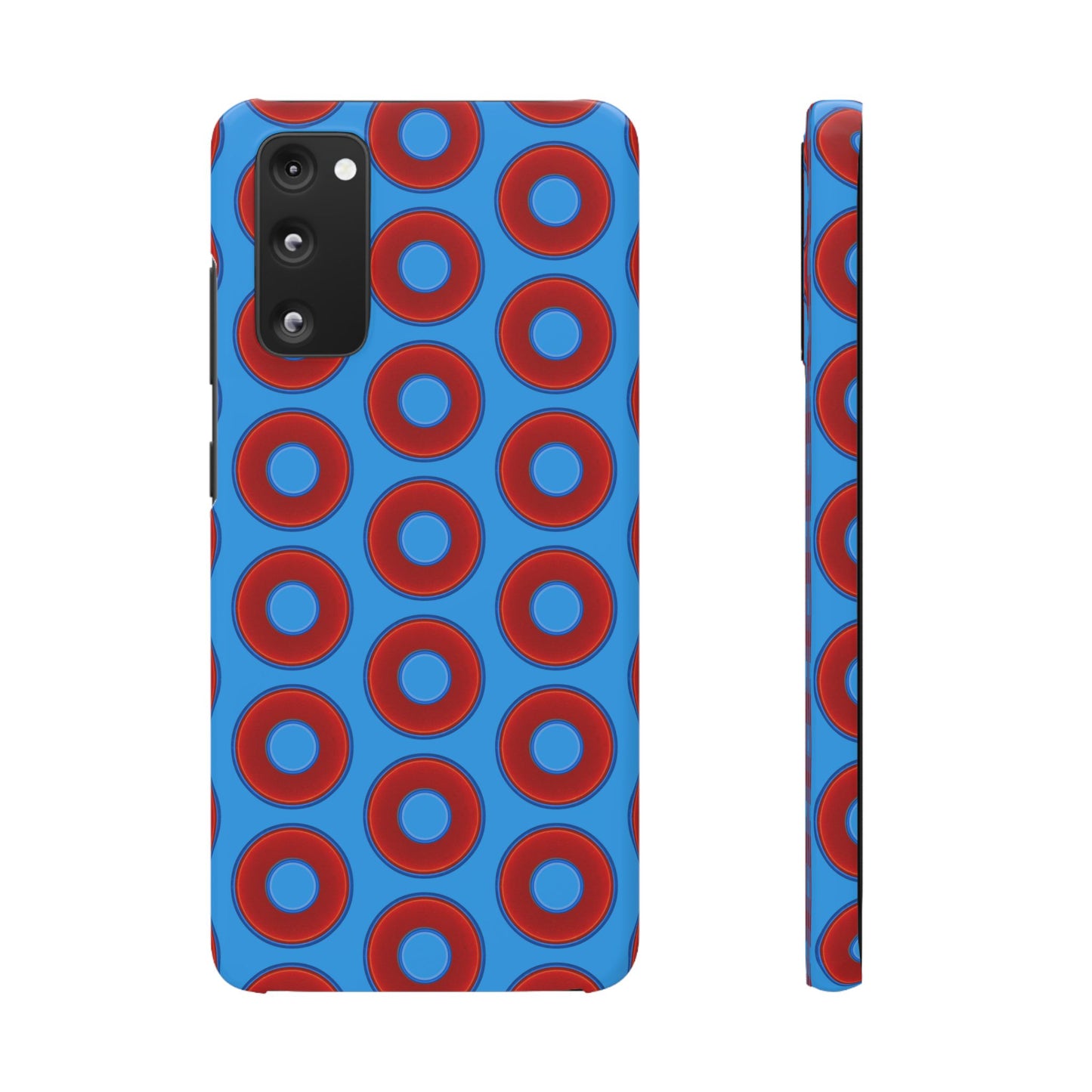 Lumpy Donut Snap Case - red vivid donut print w/sky royal blue background