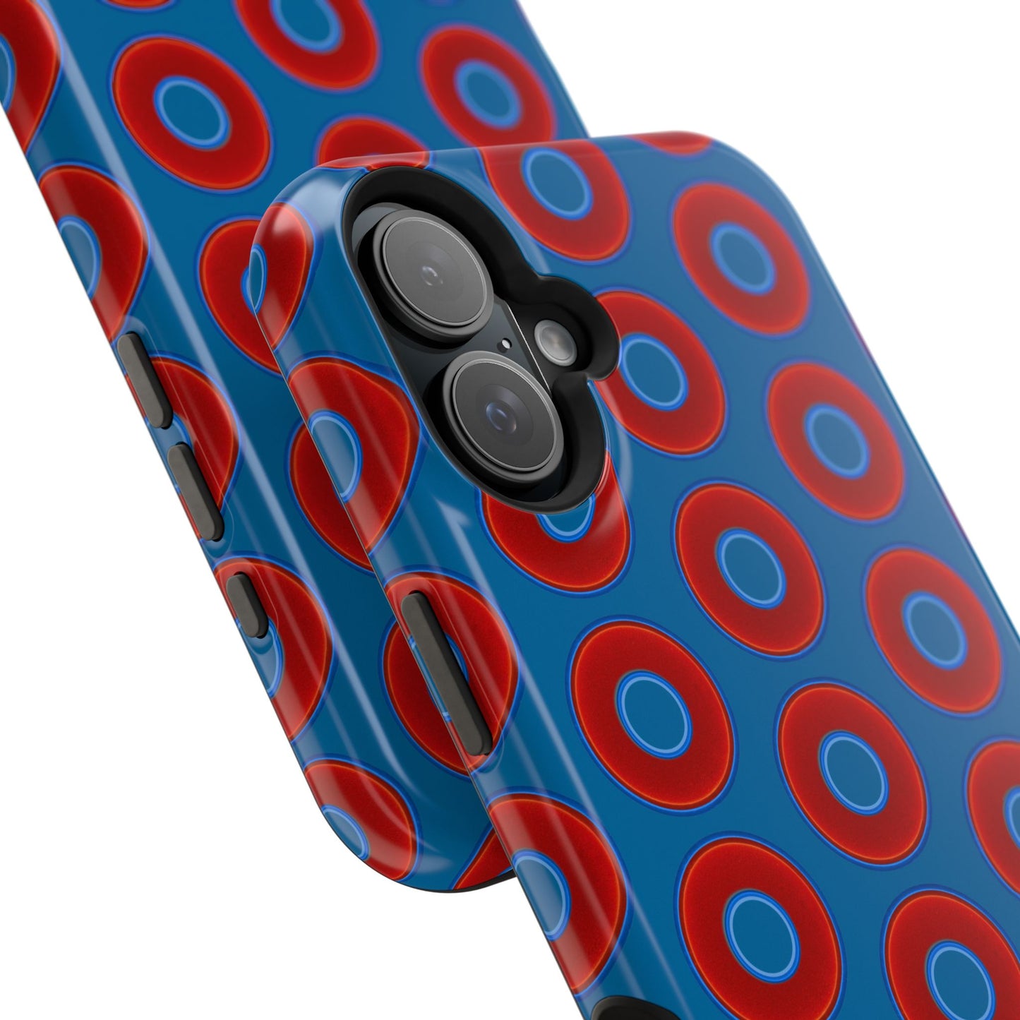 Impact-Resistant Lumpy Donut Case - red vivid donut print w/wavy navy background