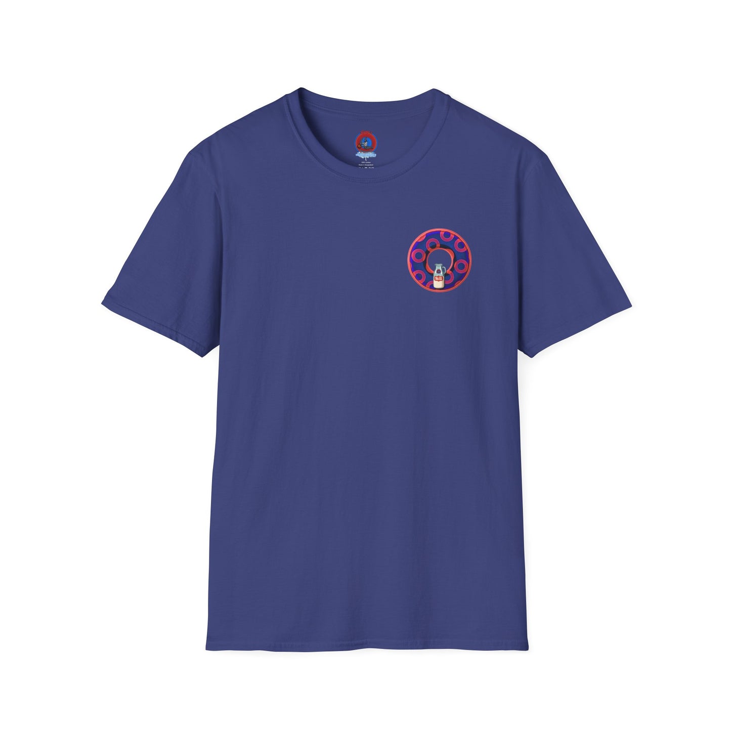Classic Donut Tee - Unisex Soft-Style - "Wooked Cream - YEMSG Donut " - dark electric blue/red rustic paradox donut - variant 2