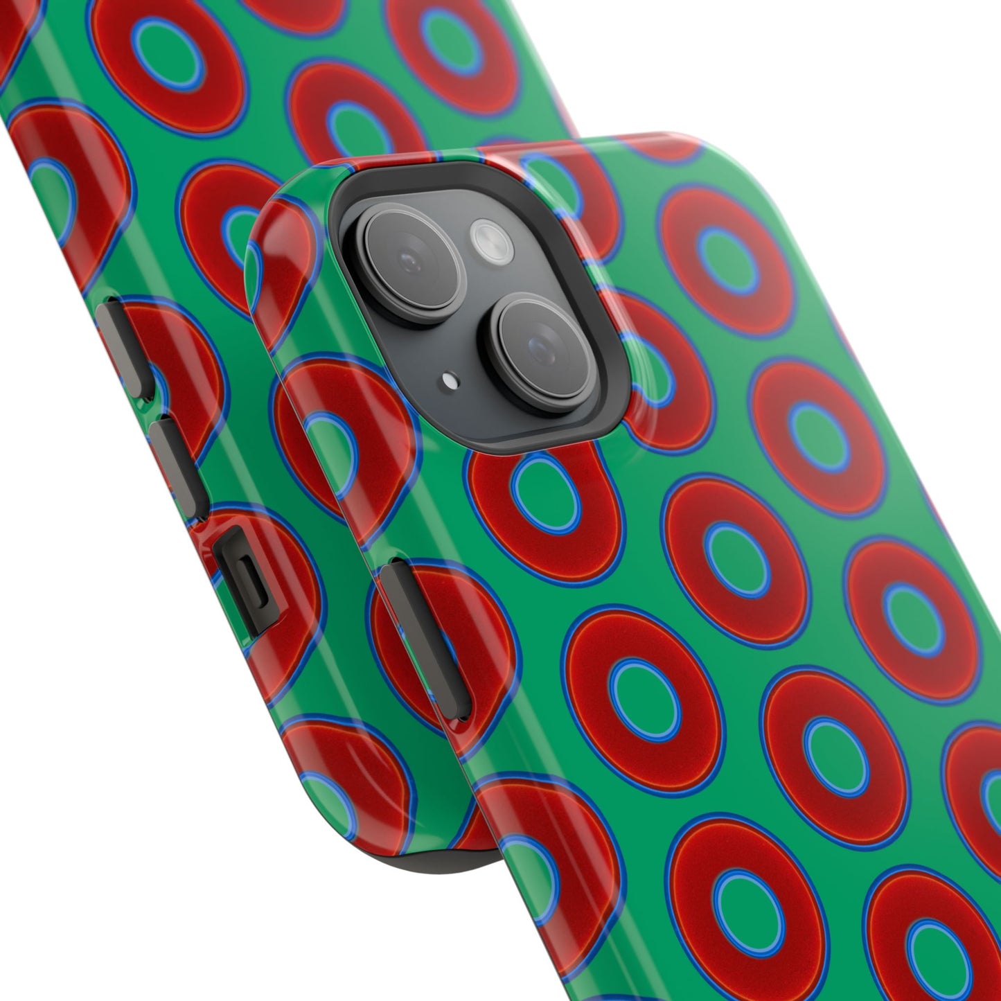Impact-Resistant Lumpy Donut Case - red vivid donut print w/jade green background