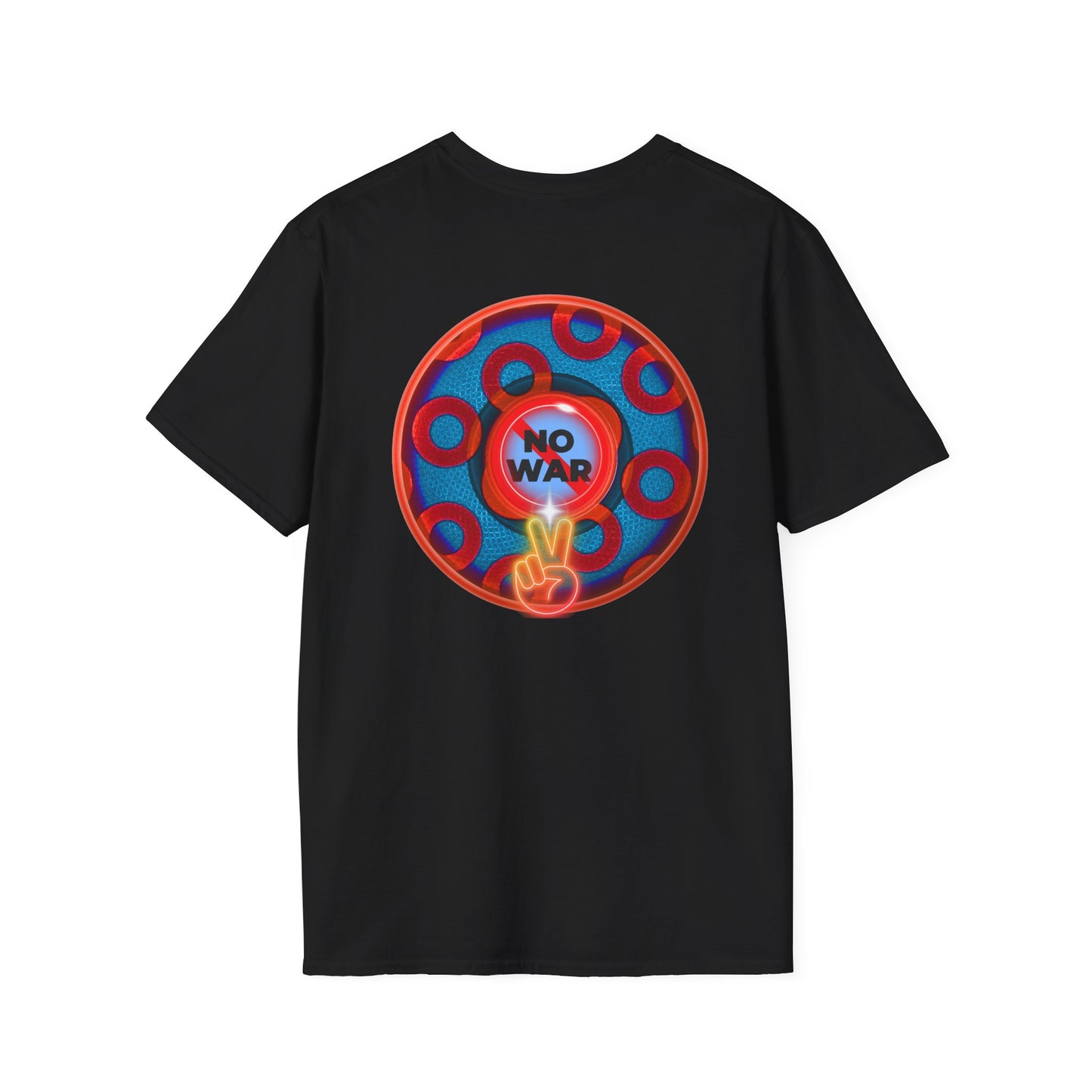Classic Donut Tee - Unisex Soft-Style - "Peace of My Donut?" - blue/red rustic paradox donut