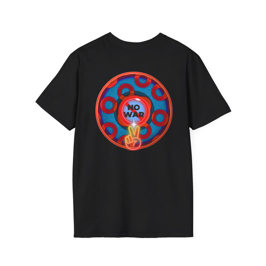 Classic Donut Tee - Unisex Soft-Style - "Peace of My Donut?" - blue/red rustic paradox donut